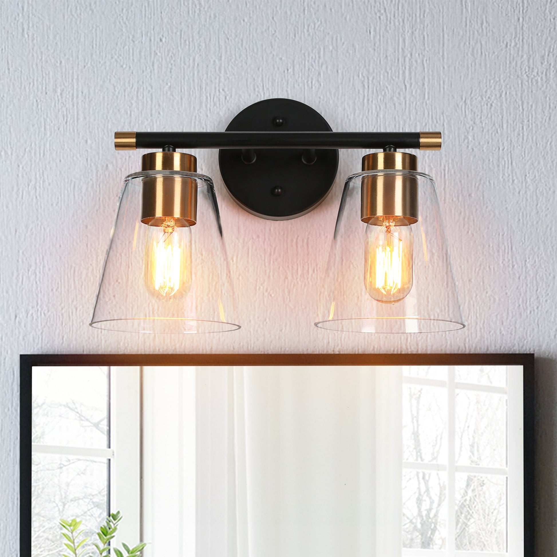 Amaduz 2-Light Black and Brass Vanity Light