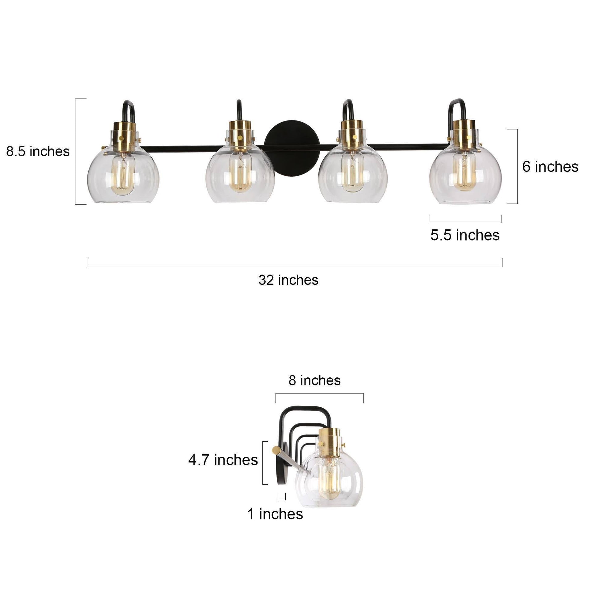 Luffa 4-Light Black and Brass Vanity Light