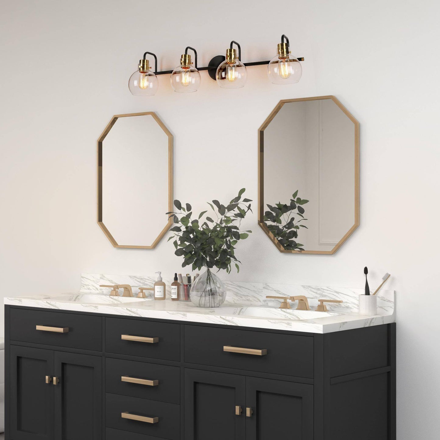 Luffa 4-Light Black and Brass Vanity Light