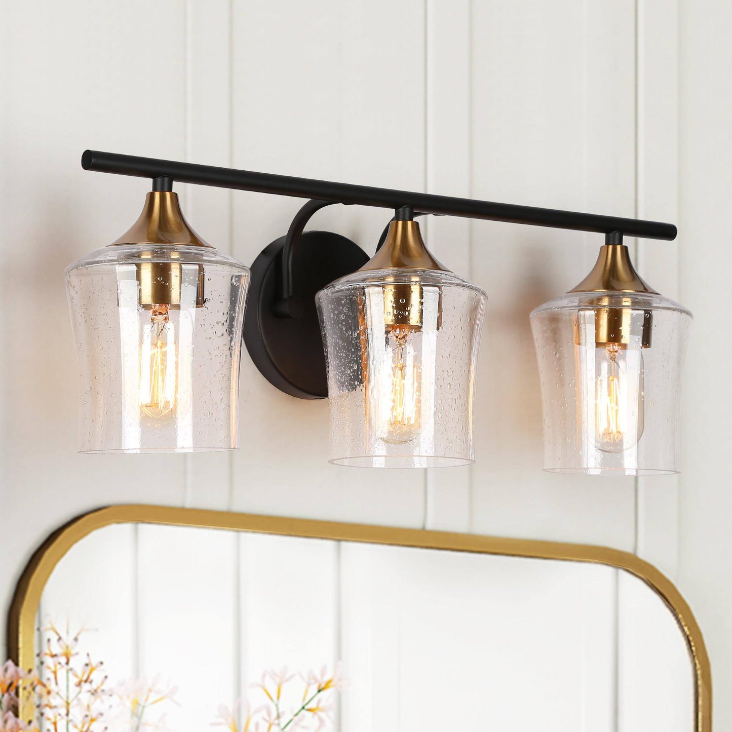 Druggiming 3-Light Black and Brass Vanity Light