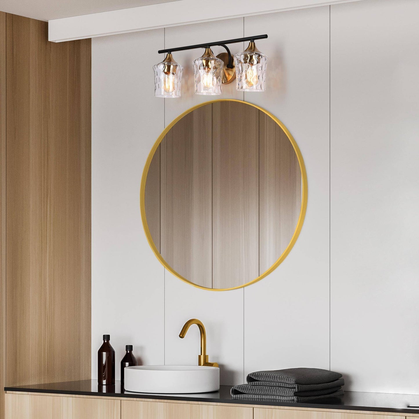 Druggiming 3-Light Black and Brass Vanity Light