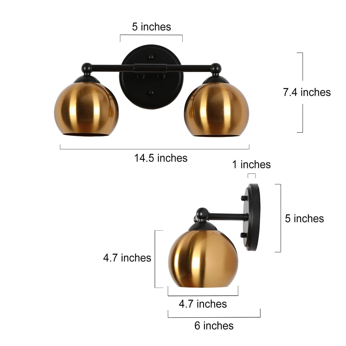 Semerisy 2-Light Black and Brass Vanity Light