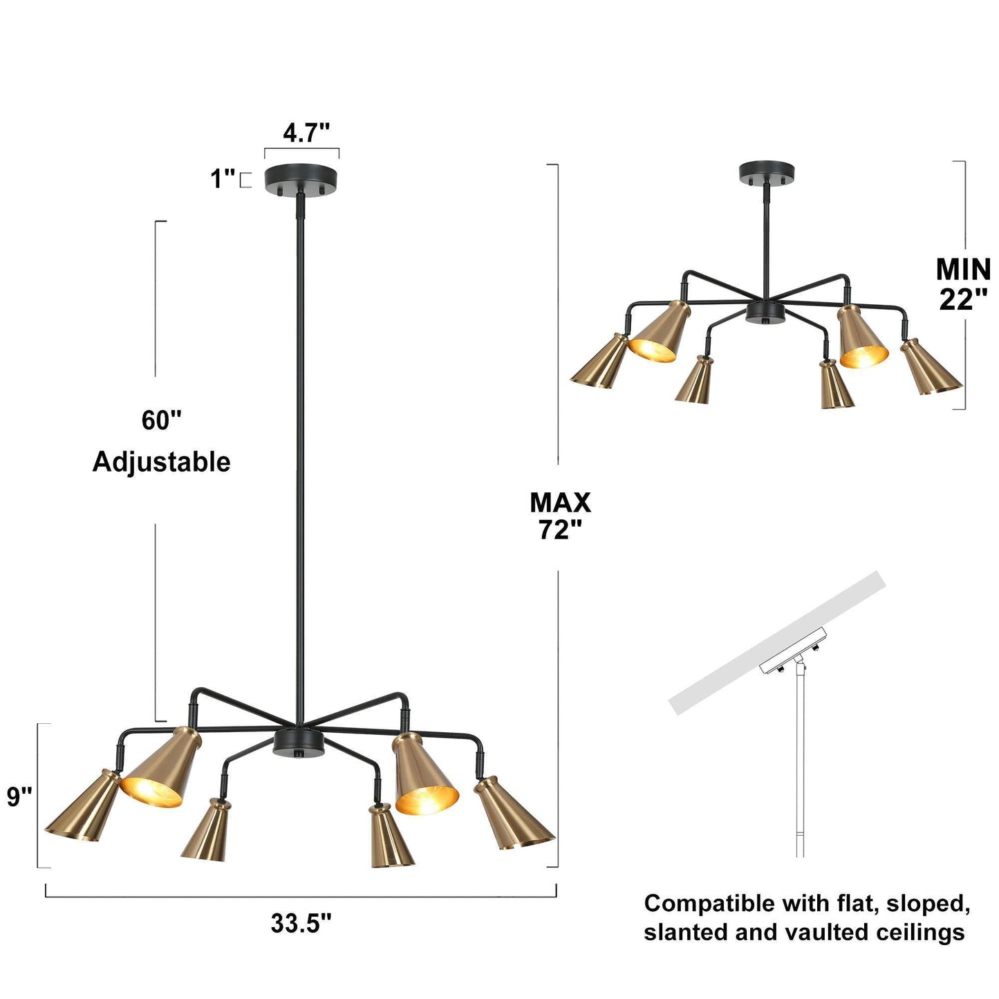 Paradiselier 6-Light Large Brass Chandelier