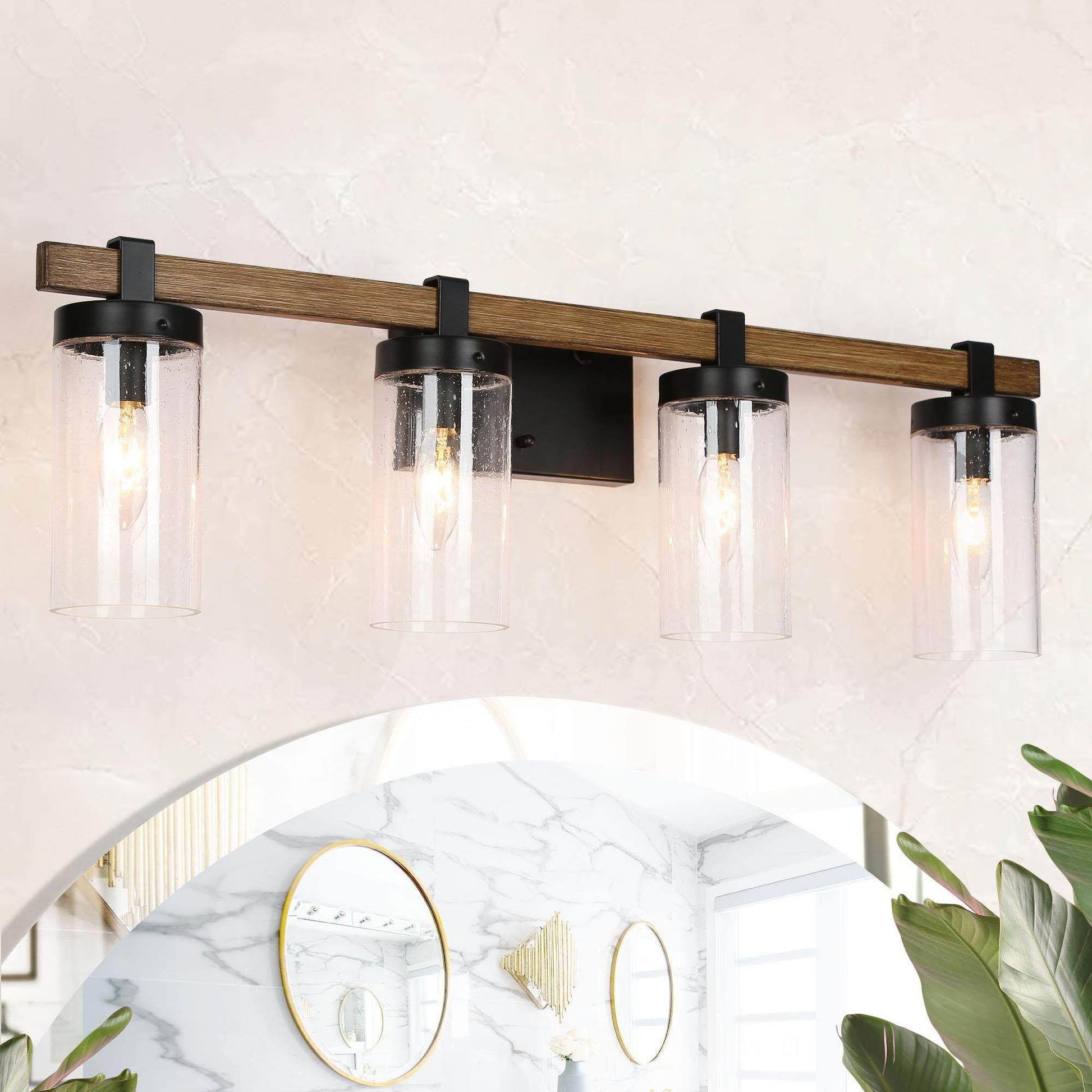 Bonnie 4-Light Black and Wood Vanity Light