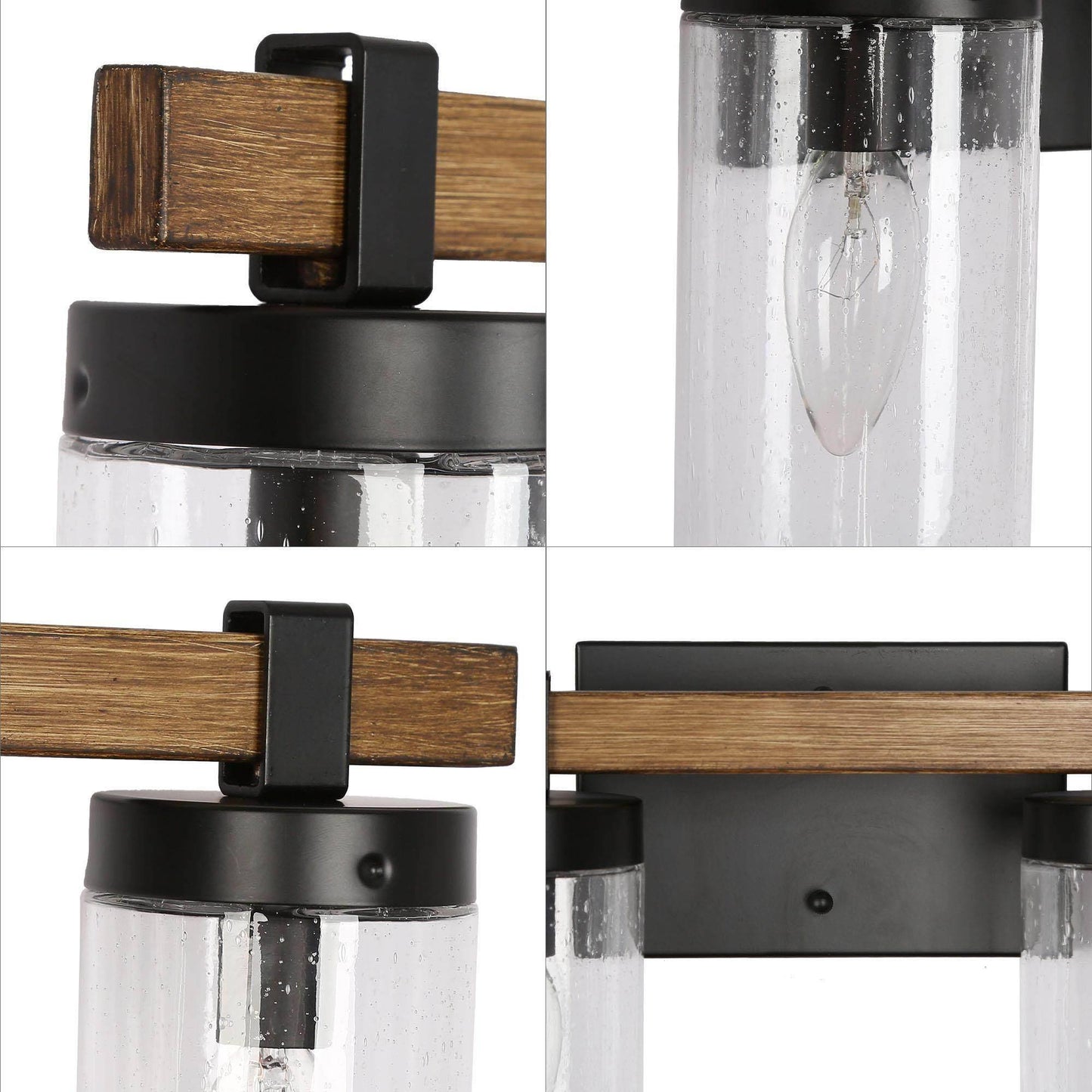 Bonnie 4-Light Black and Wood Vanity Light