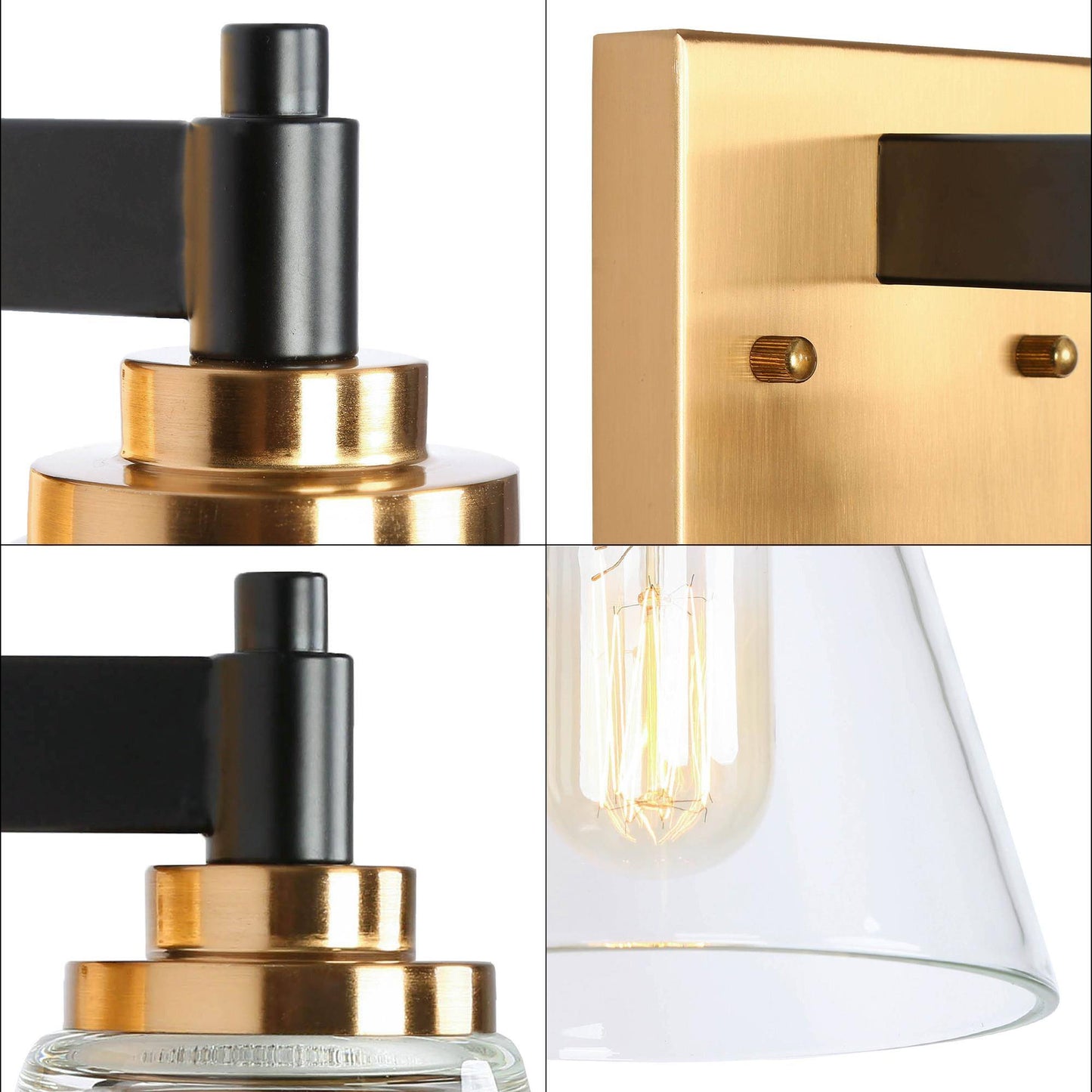 Temtocaxy 1-Light Modern Black & Gold Clear Glass Wall Sconces