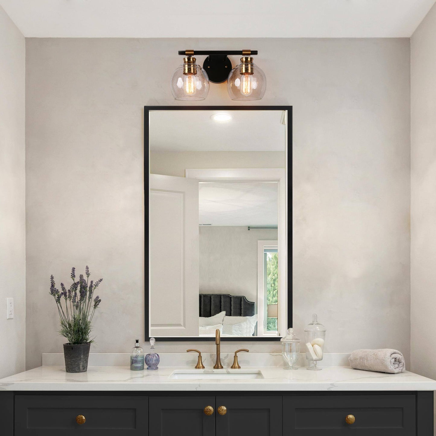 Amaryllis 2-Light Black and Brass Vanity Light