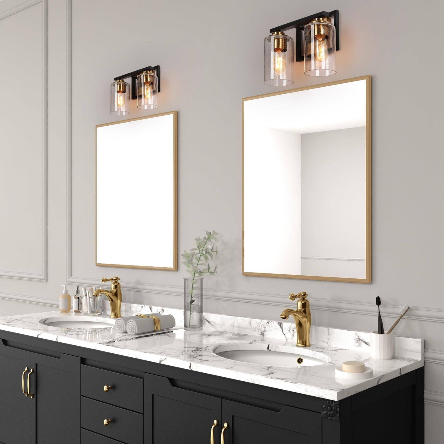 Hormosira 2-Light Black and Brass Vanity Light