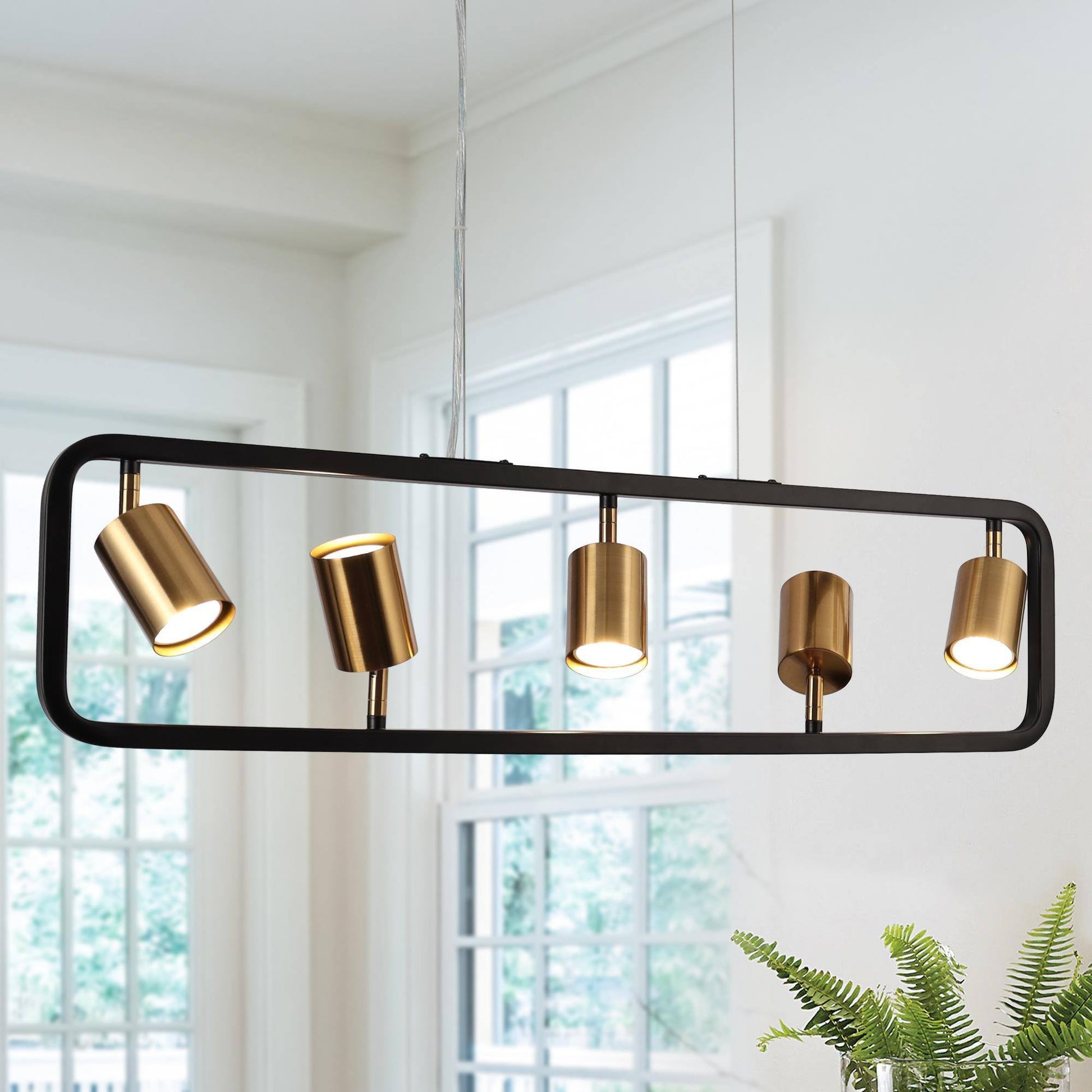 Serrulata 5-Light 31.5-in Black&Gold Modern Rectangle Kitchen Island Light