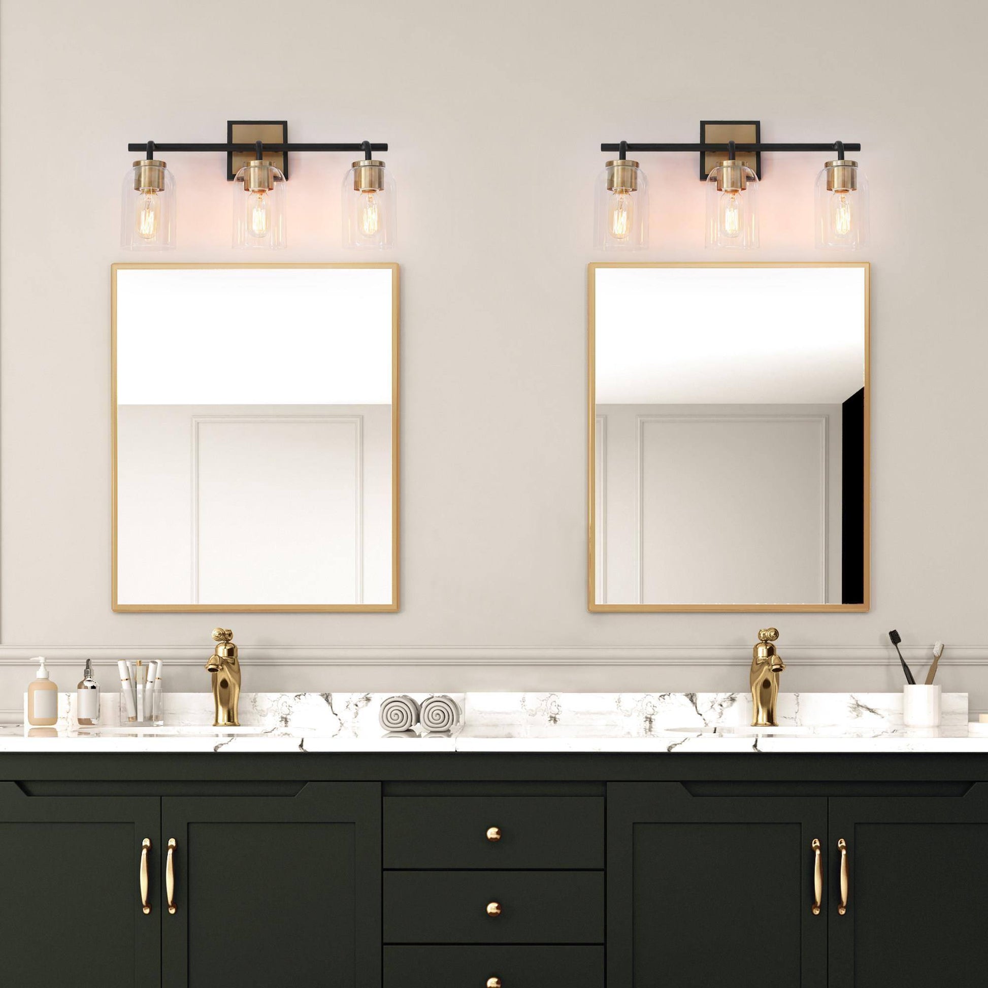 Ephedra 3-Light Black and Brass Vanity Light