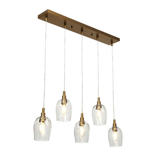 Fupotoss 5-Light 30.5-in Gold Modern Cluster Kitchen Island Light with Textured Glass