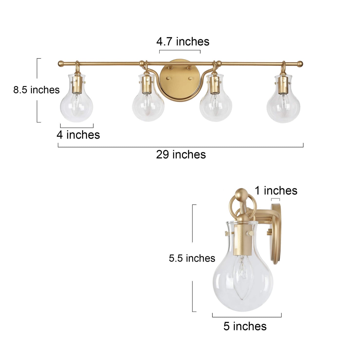 Modern Gold 4-Light Vanity Light with Gourd-Shaped Shades