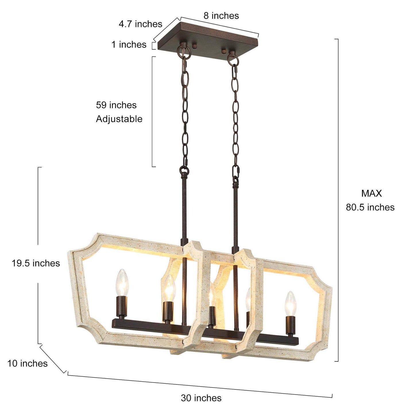 Farmhouse 5-Light Distressed White Wood Island Lights Chandelier