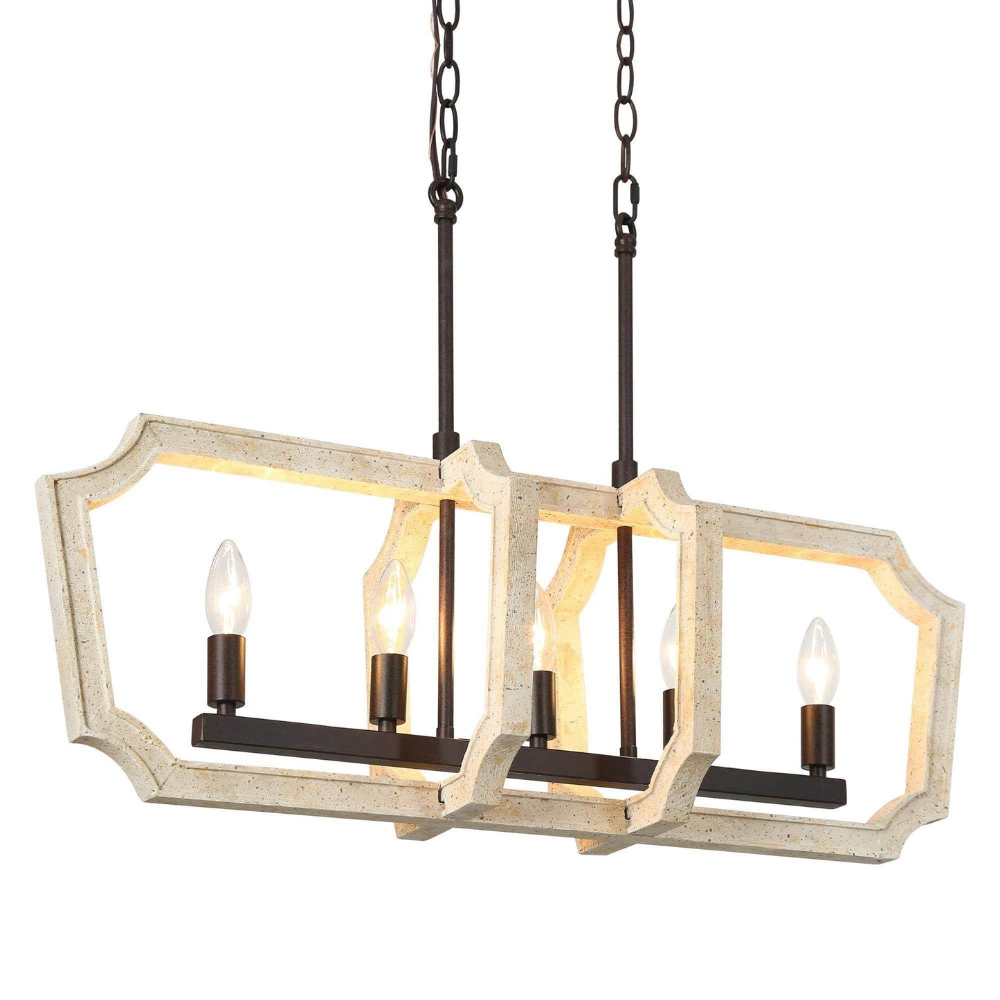 Farmhouse 5-Light Distressed White Wood Island Lights Chandelier