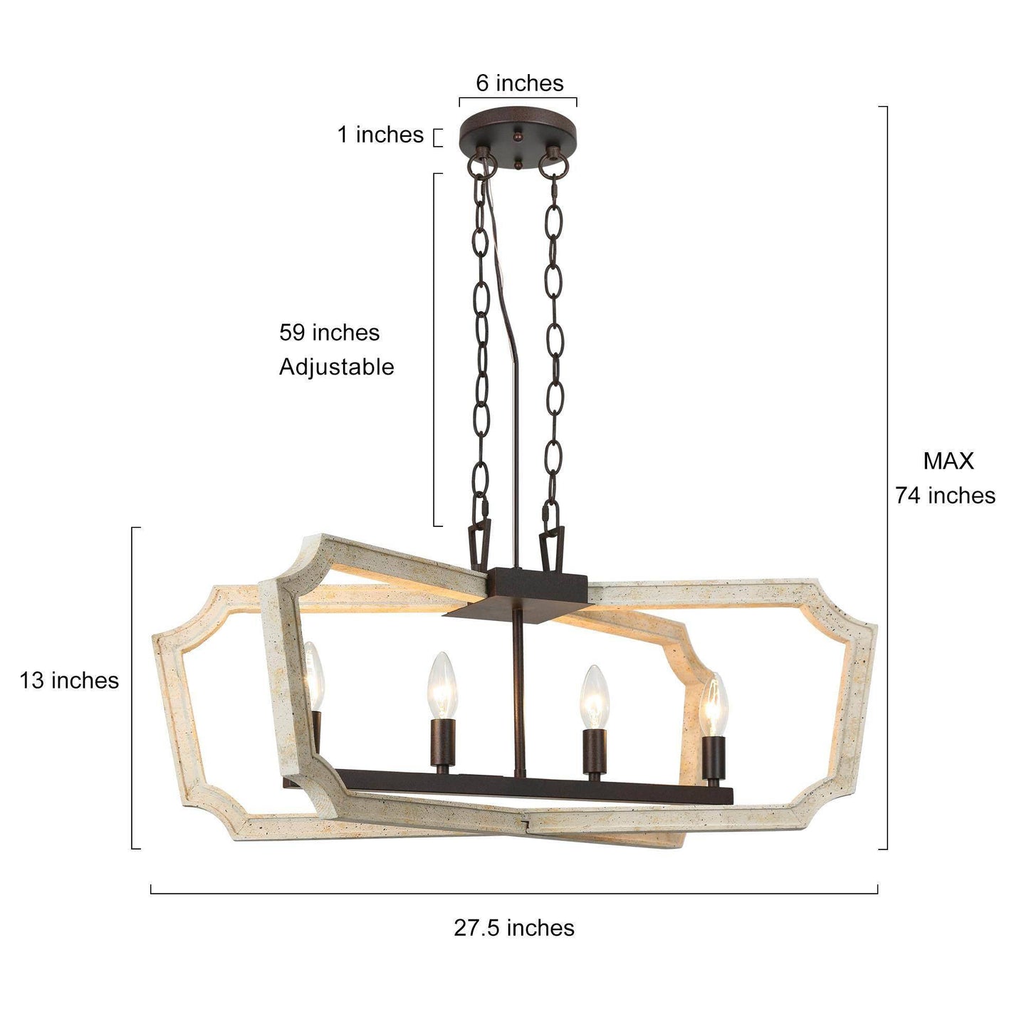 Farmhouse 4-Light Distressed White Wood Island Lights Chandelier