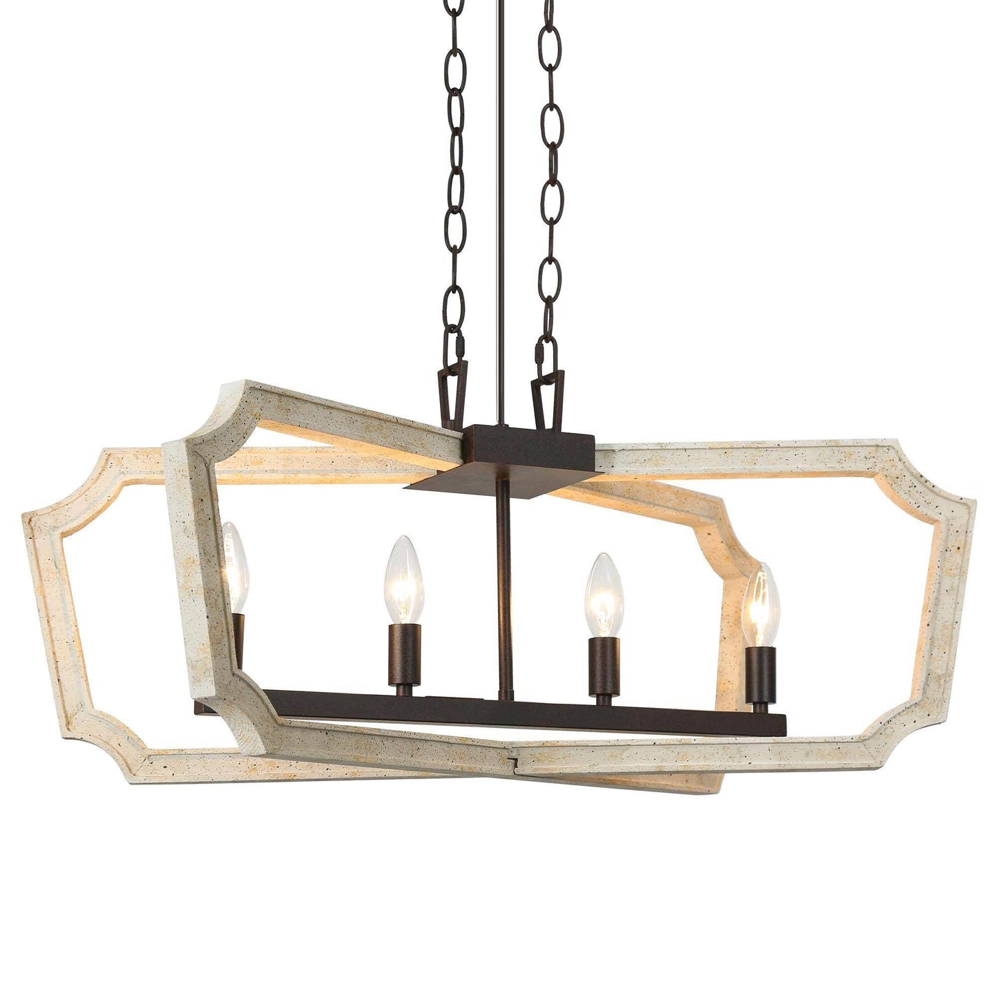 Farmhouse 4-Light Distressed White Wood Island Lights Chandelier