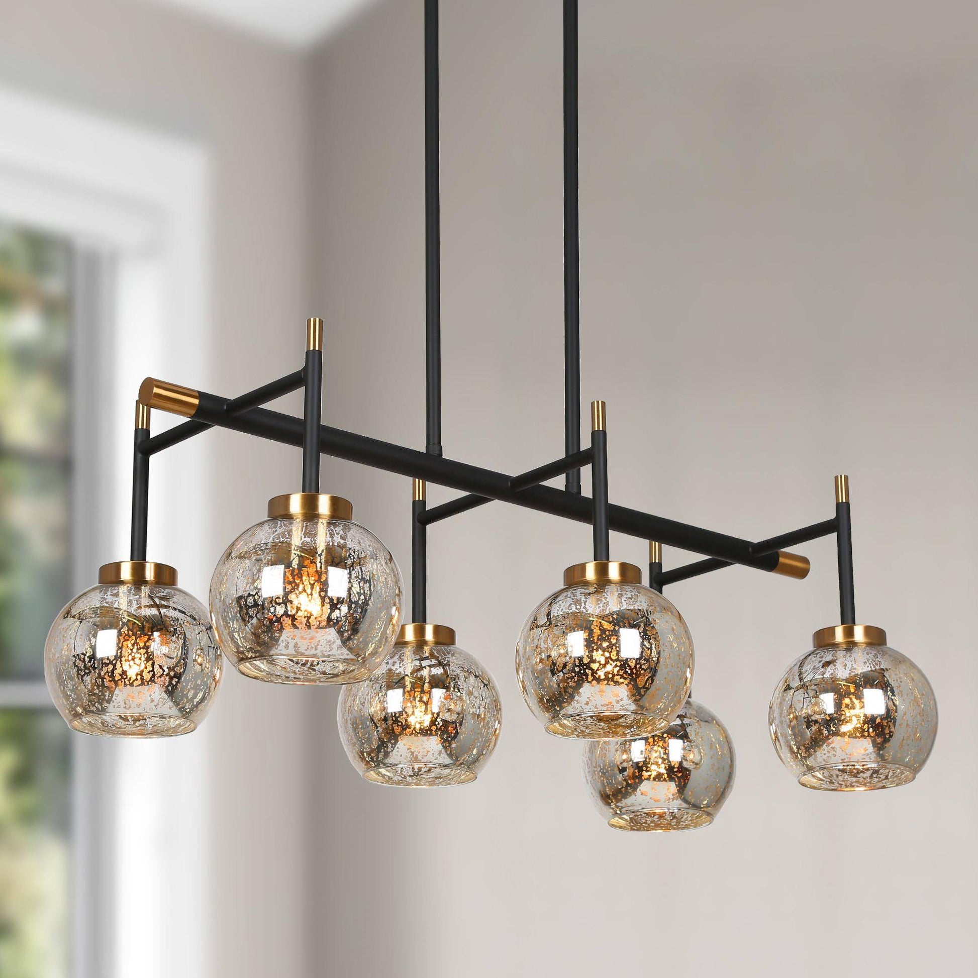 Rafflesia 6-Light 27.5-in Black Modern Linear Kitchen Island Light with Textured Glass