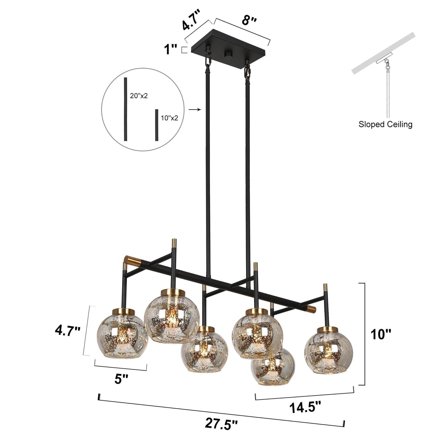 Rafflesia 6-Light 27.5-in Black Modern Linear Kitchen Island Light with Textured Glass