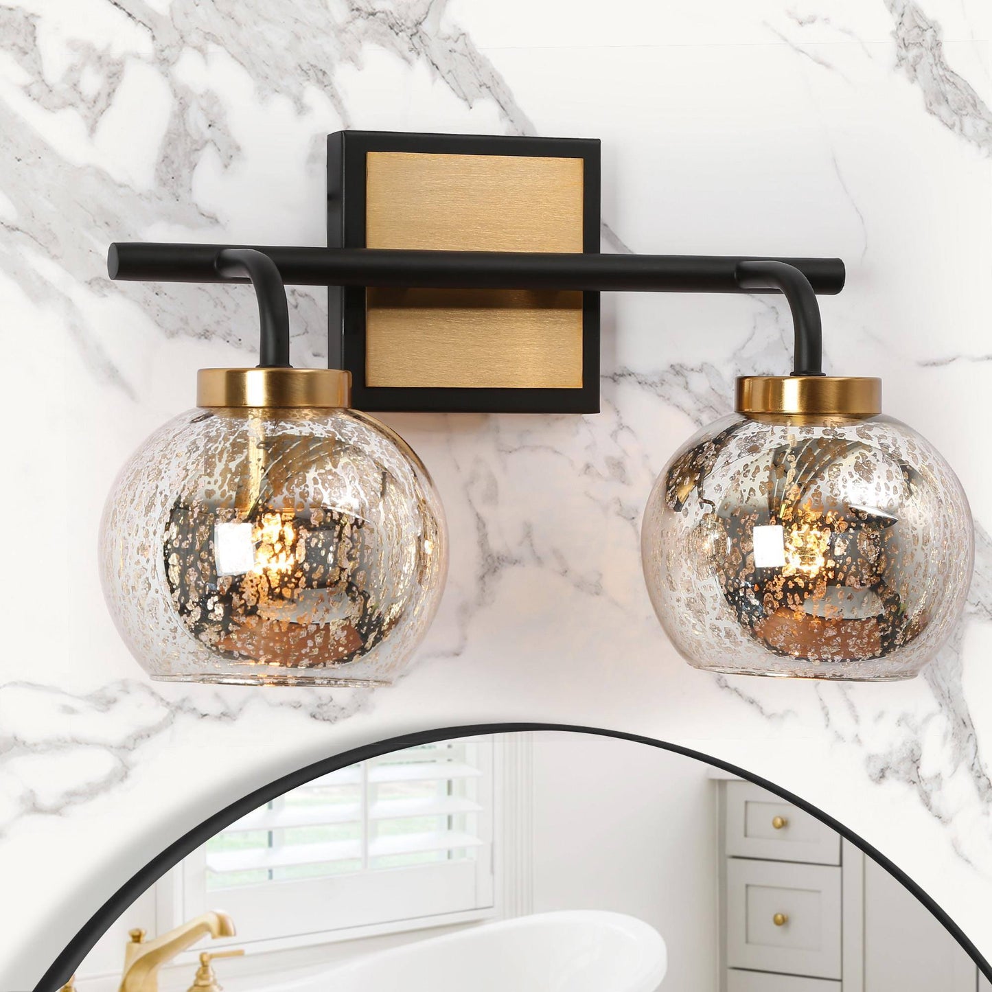 Rafflesia 2-Light Black and Brass Vanity Light