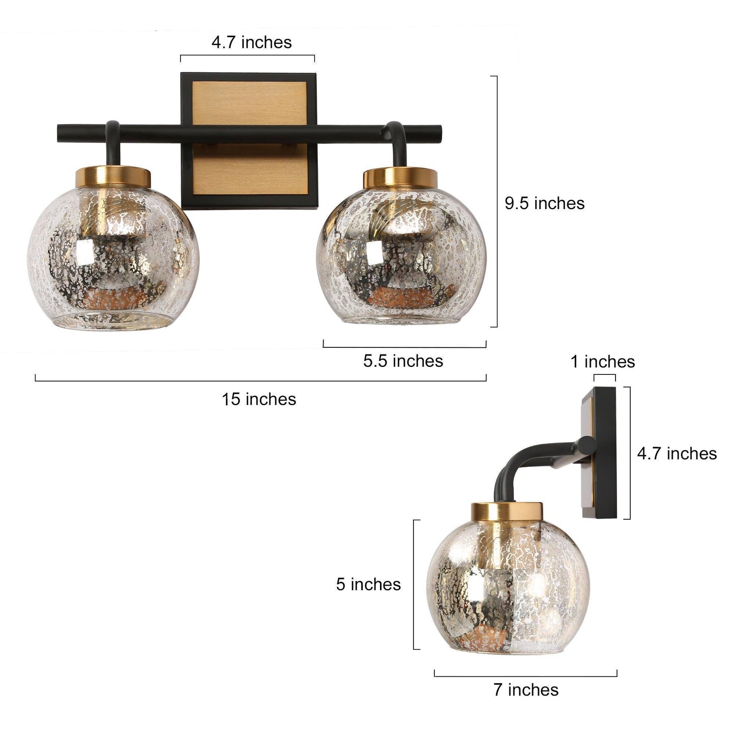 Rafflesia 2-Light Black and Brass Vanity Light