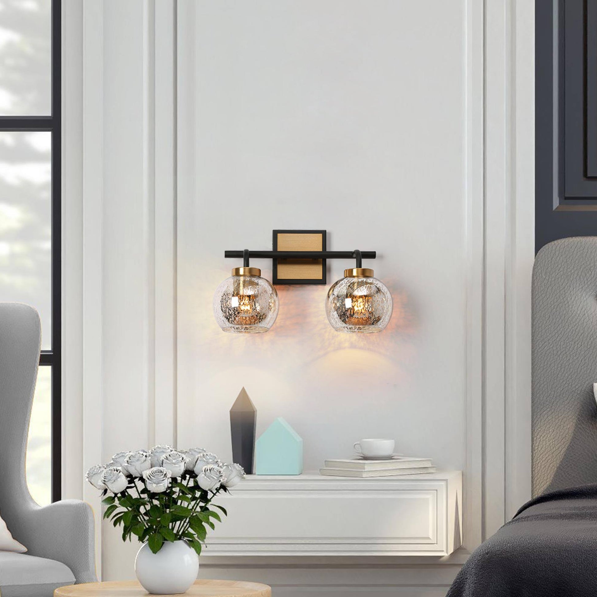 Rafflesia 2-Light Black and Brass Vanity Light