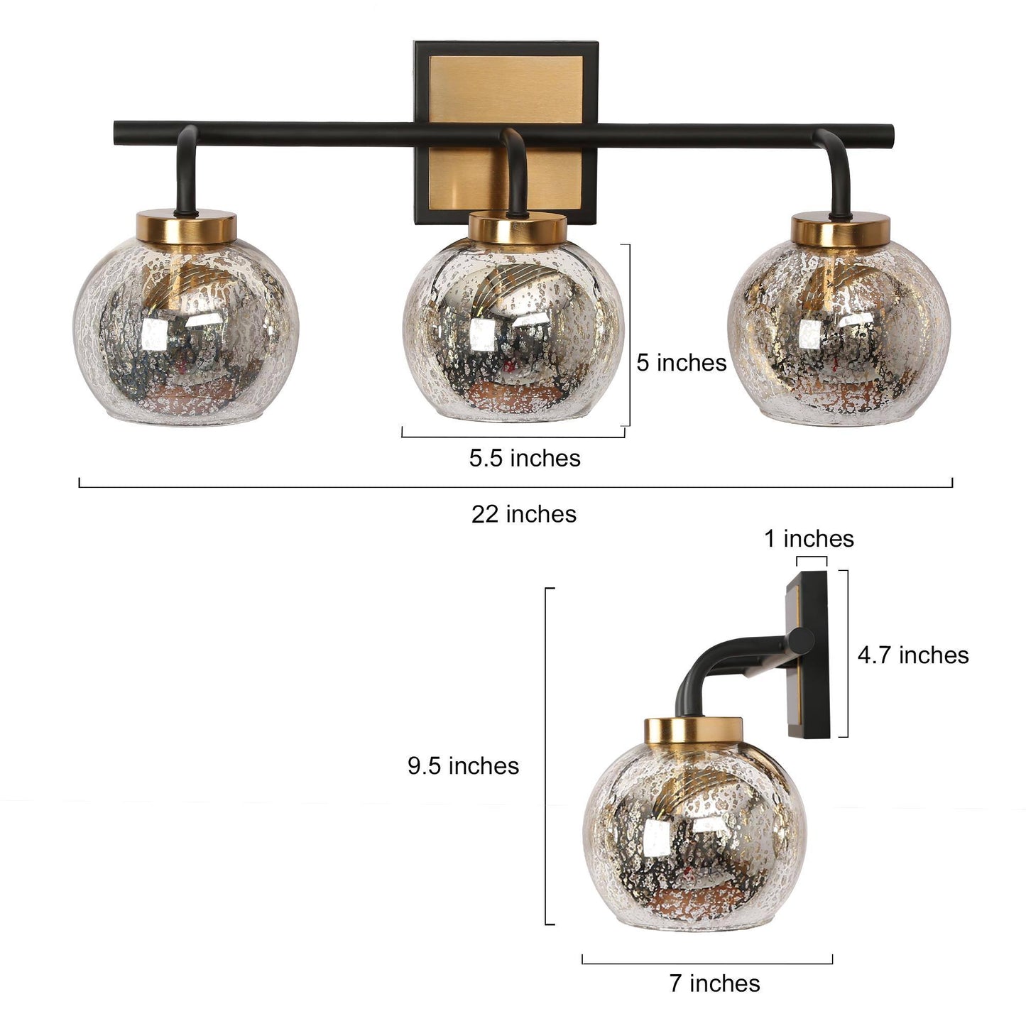 Rafflesia 3-Light Black and Brass Vanity Light