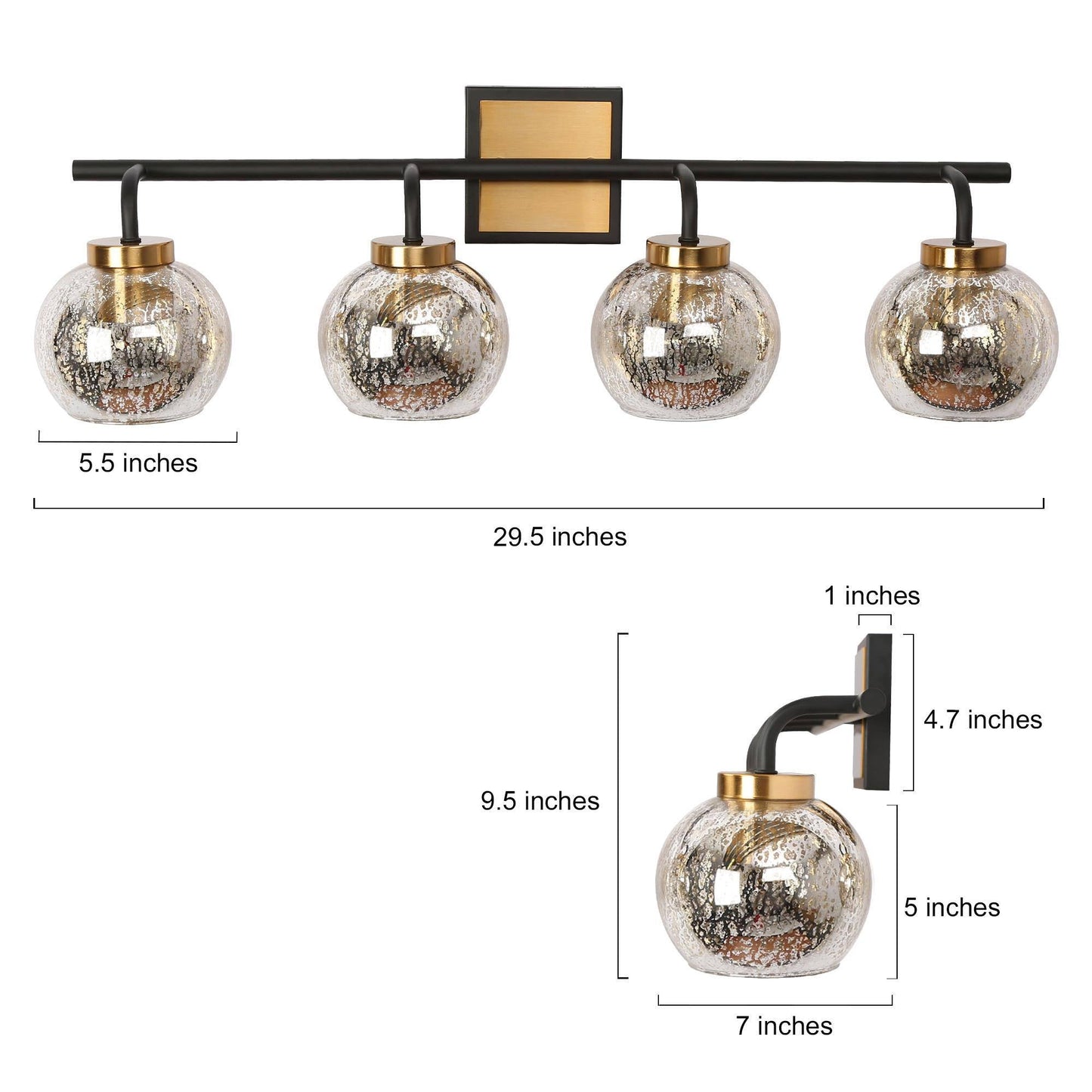 Rafflesia 4-Light Black and Brass Vanity Light