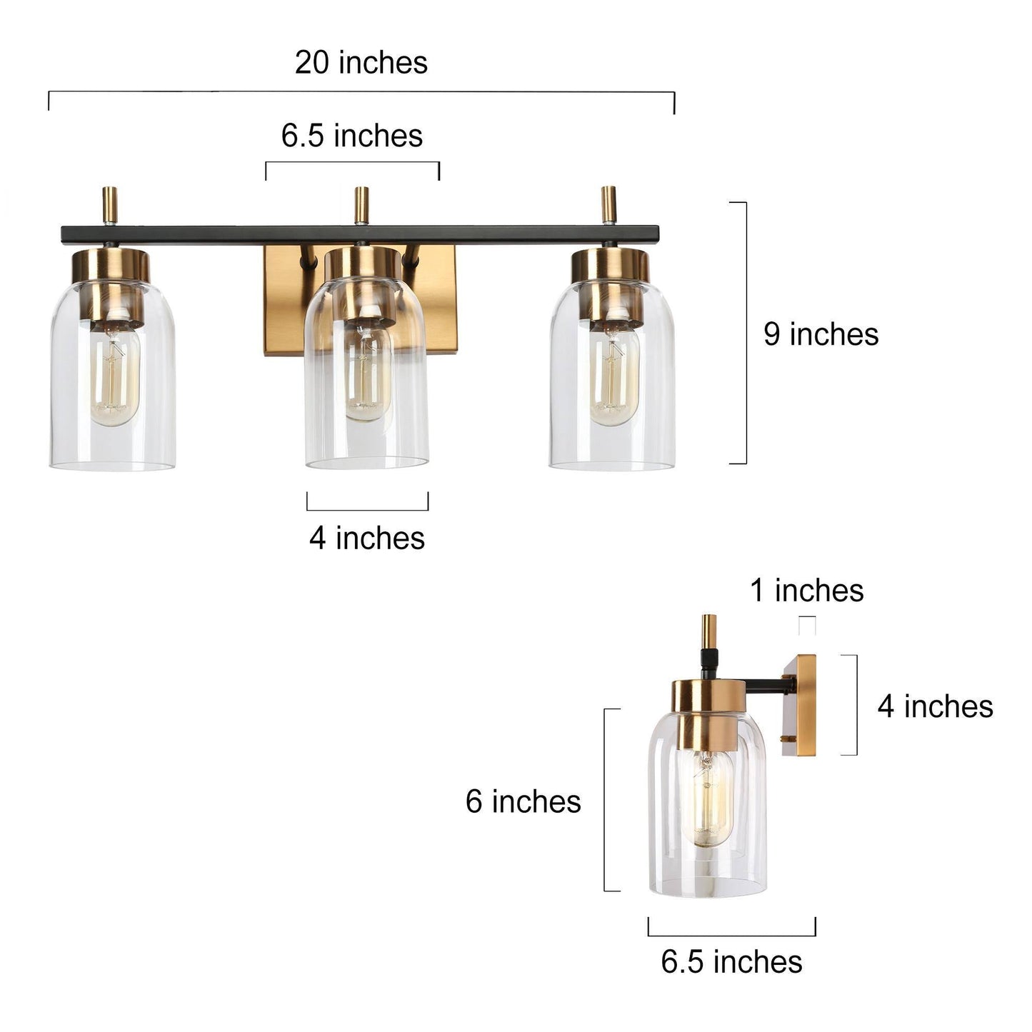 Broccoli 3-Light Black and Brass Vanity Light