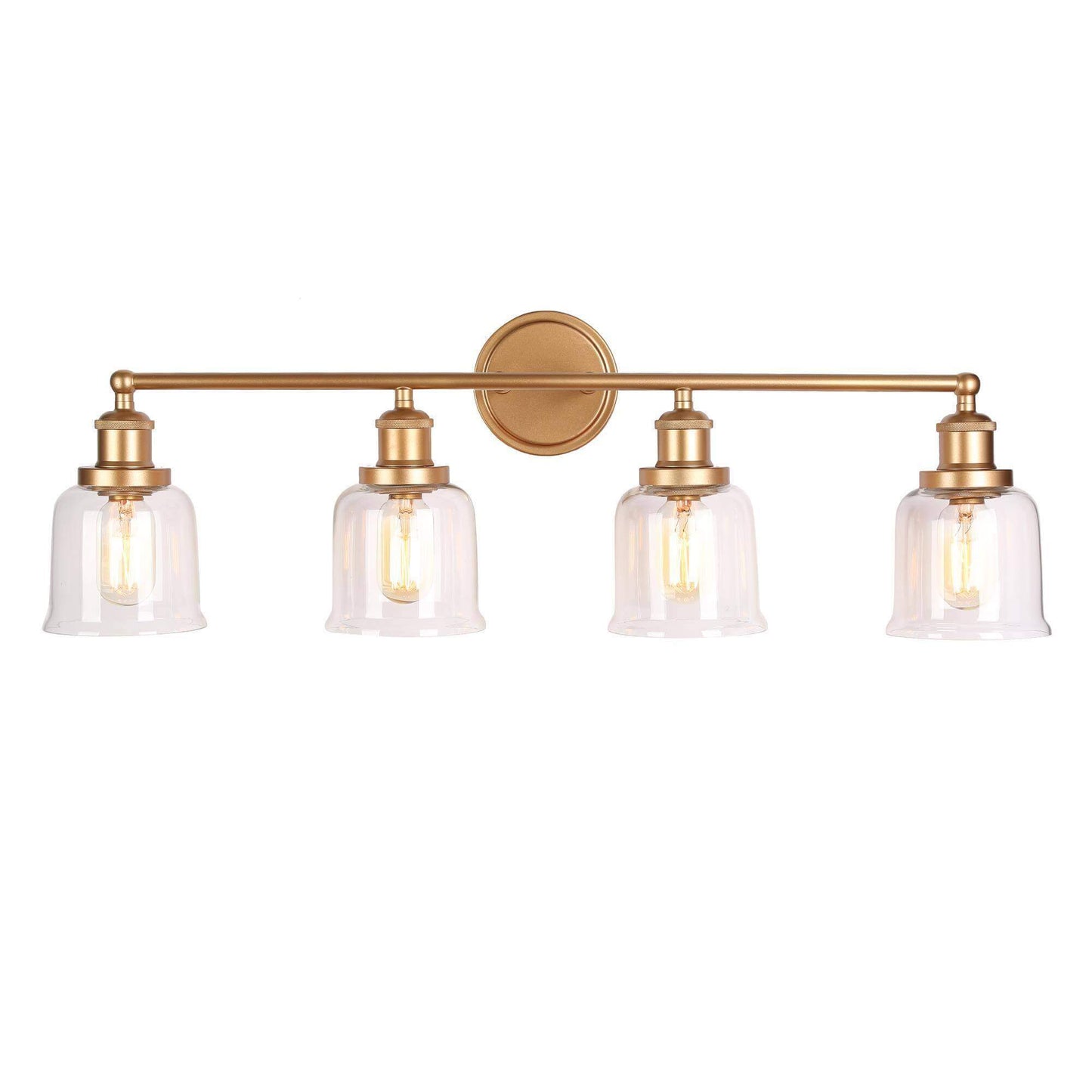 Modern Gold 4-Light Vanity Light with Clear Bell Shades