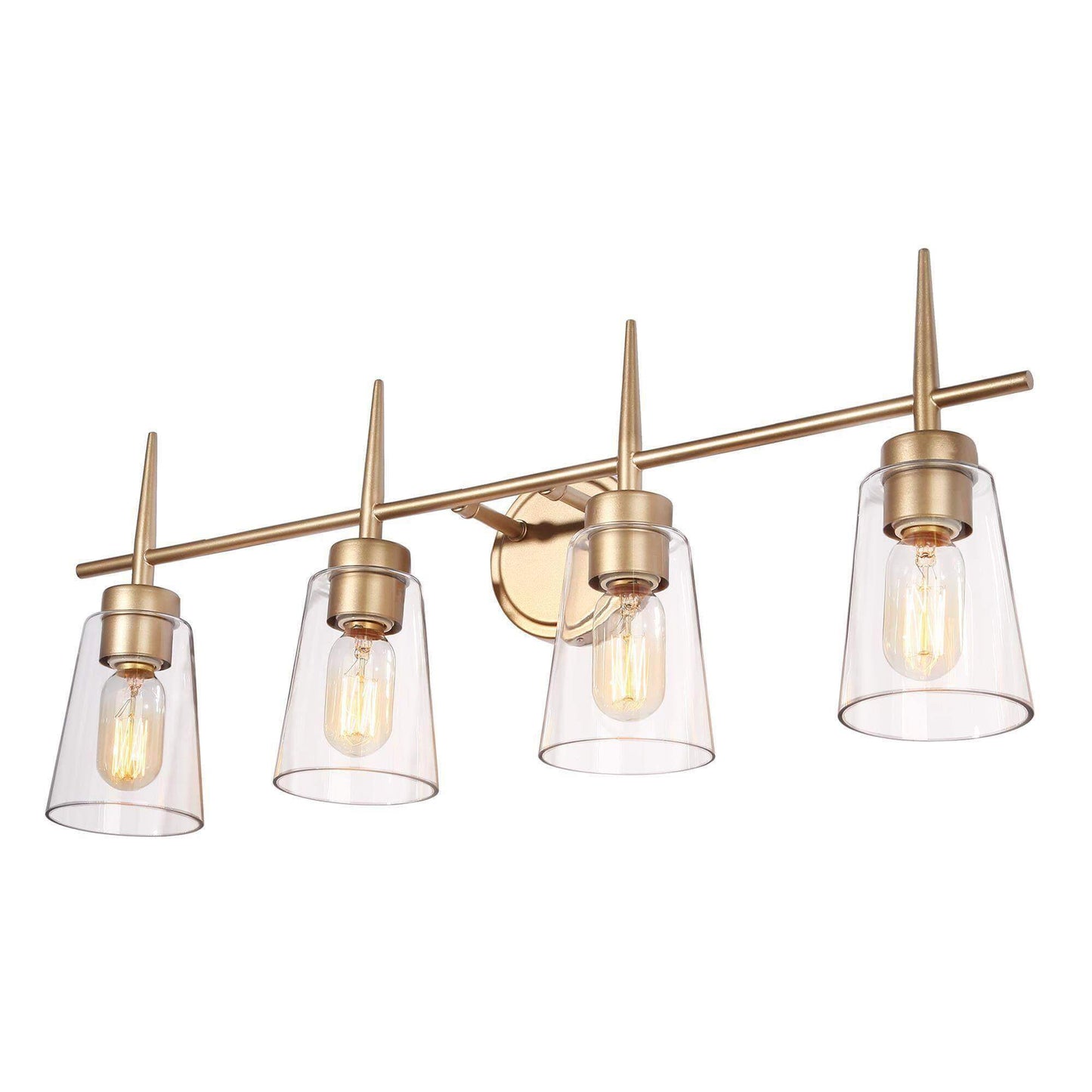 Modern Gold 4-Light Vanity Light with Tapered Glass Shades