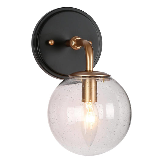 Cllenqy 1-Light Modern Black and Gold Seeded-Glass Wall Sconces