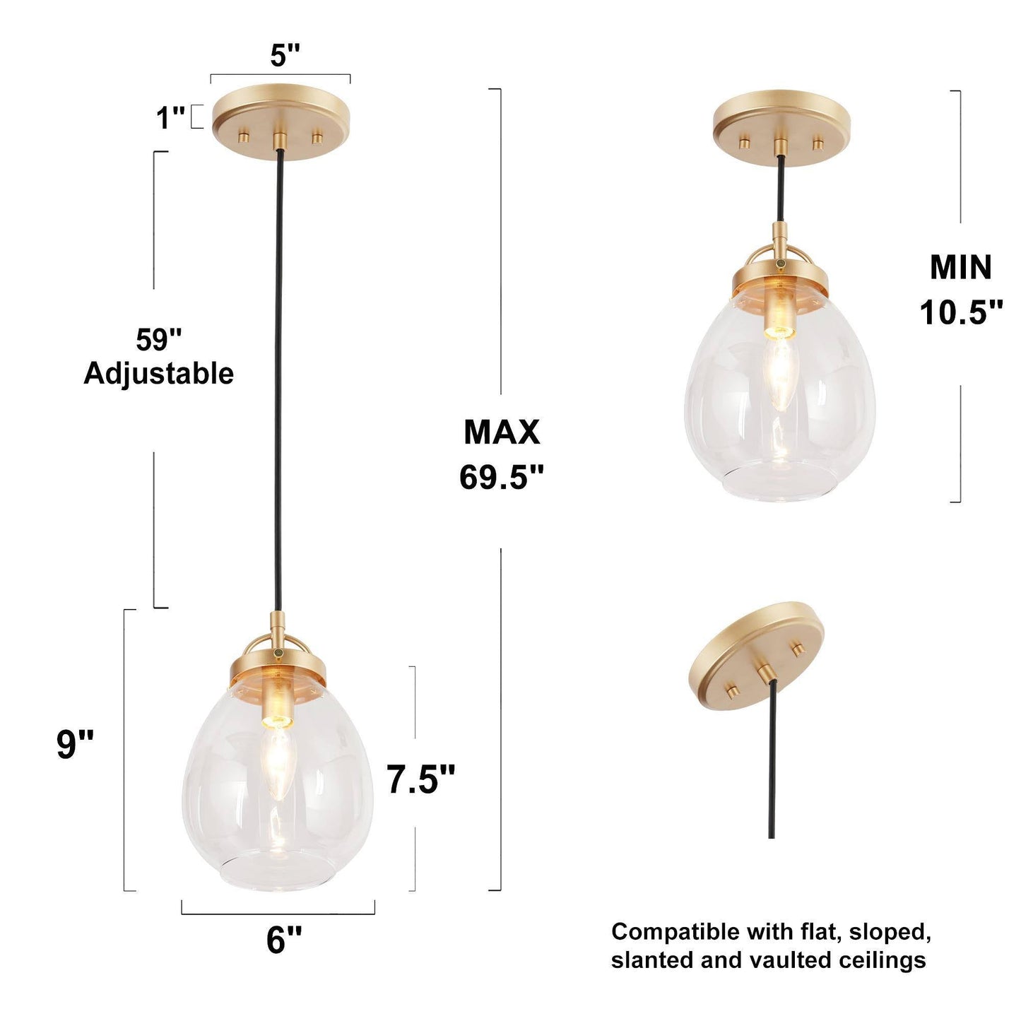 Mokypzzt 1-Light Mini Gold Modern Pendant Light Fixtures