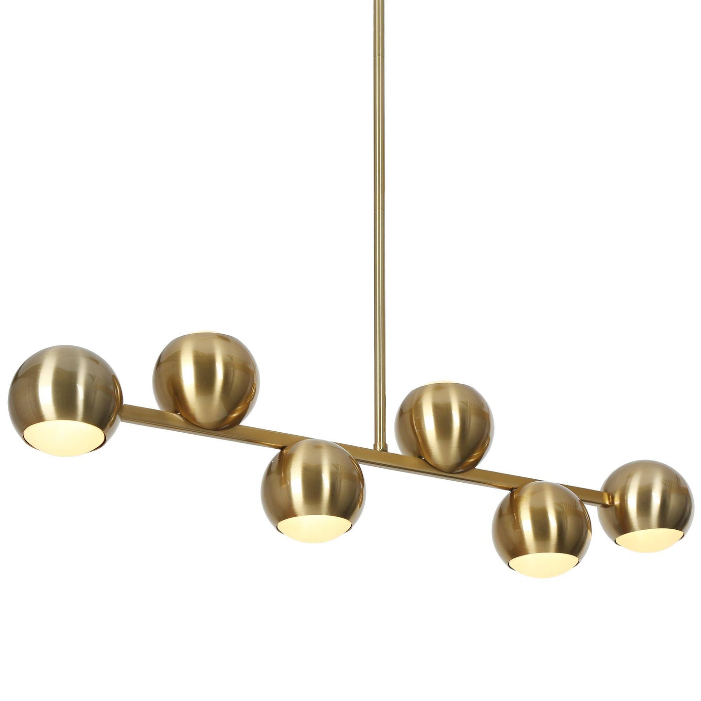 Modern Brass 6-Light Linear Island Light Chandelier with Globes