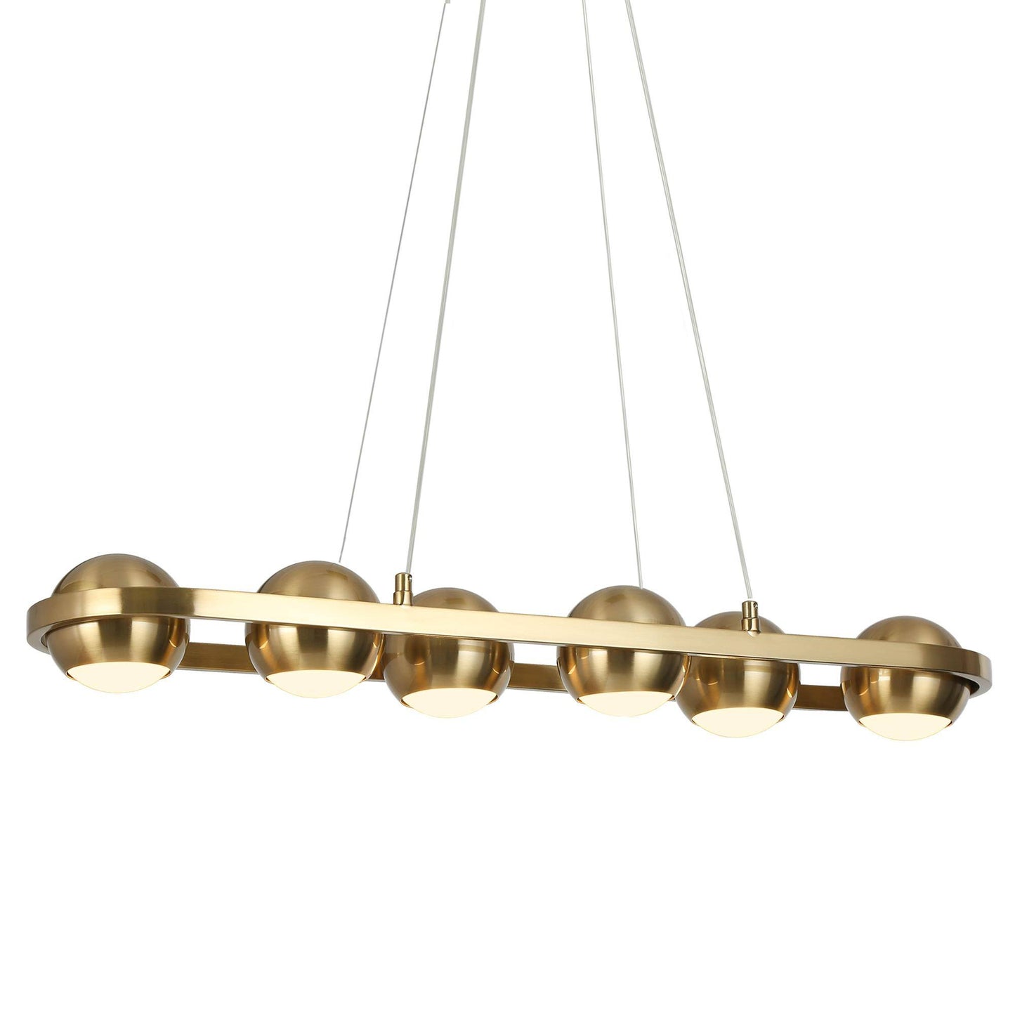 Modern 6-Ligth Brass Linear Island Light Chandelier with Globe Shades