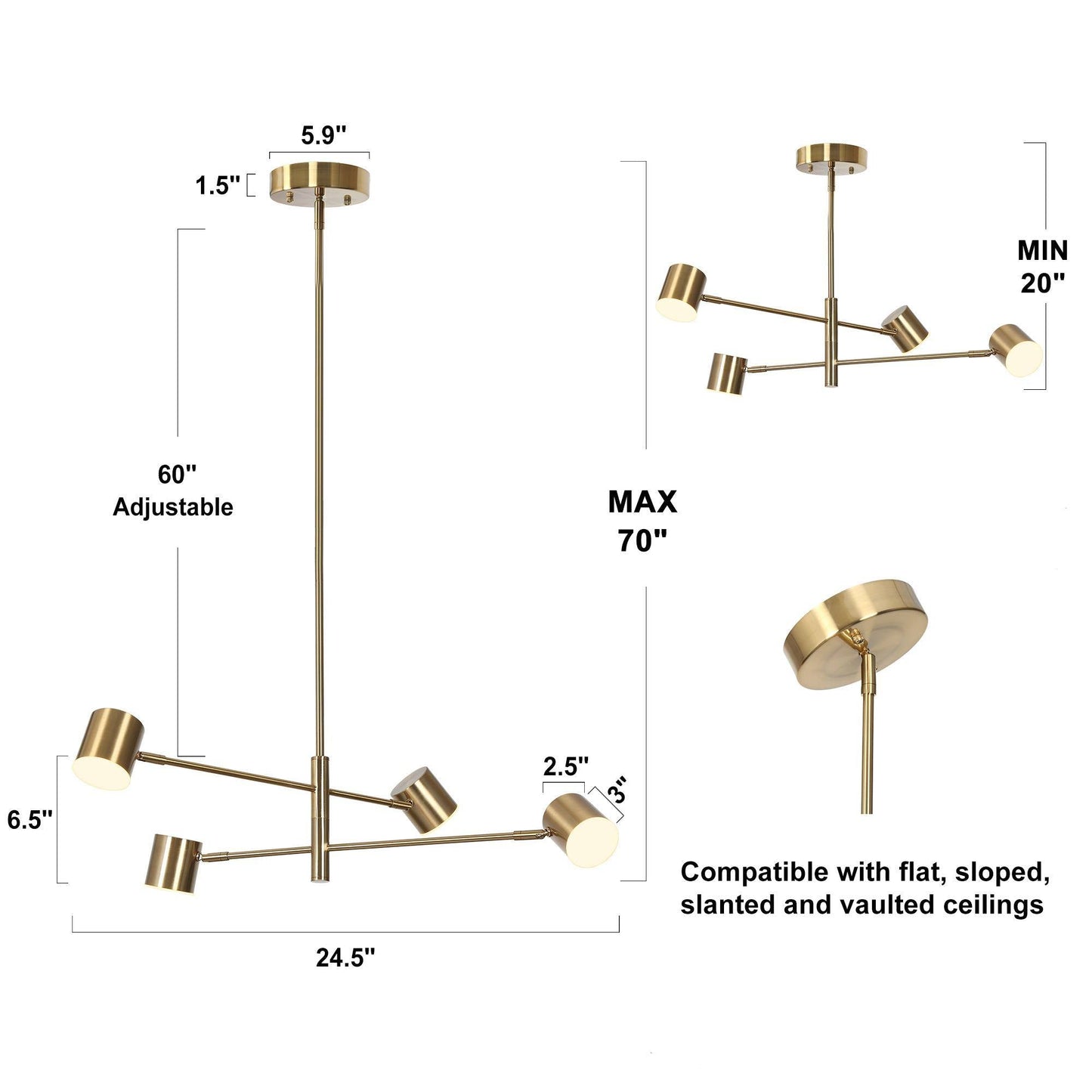 Selaginella 4-Light Medium Brass LED Chandelier