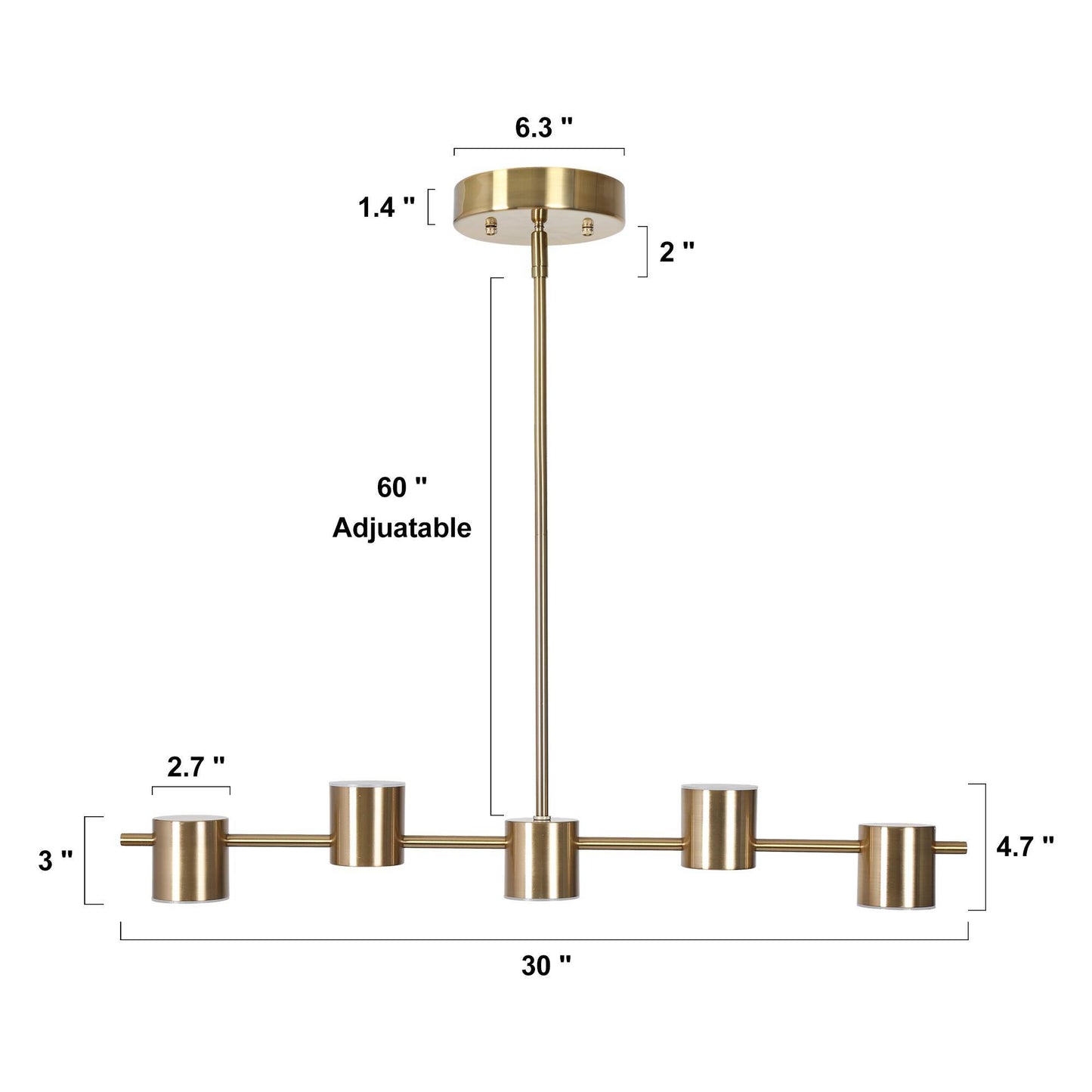 Minimalist 5-Light LED Brass Linear Island Light Chandelier