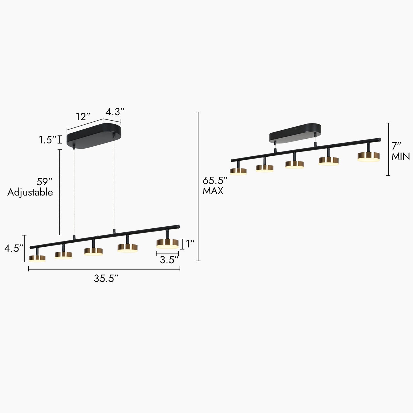 Nelly 5-Light 35.5-in Black&Gold Modern Linear LED Kitchen Island Light