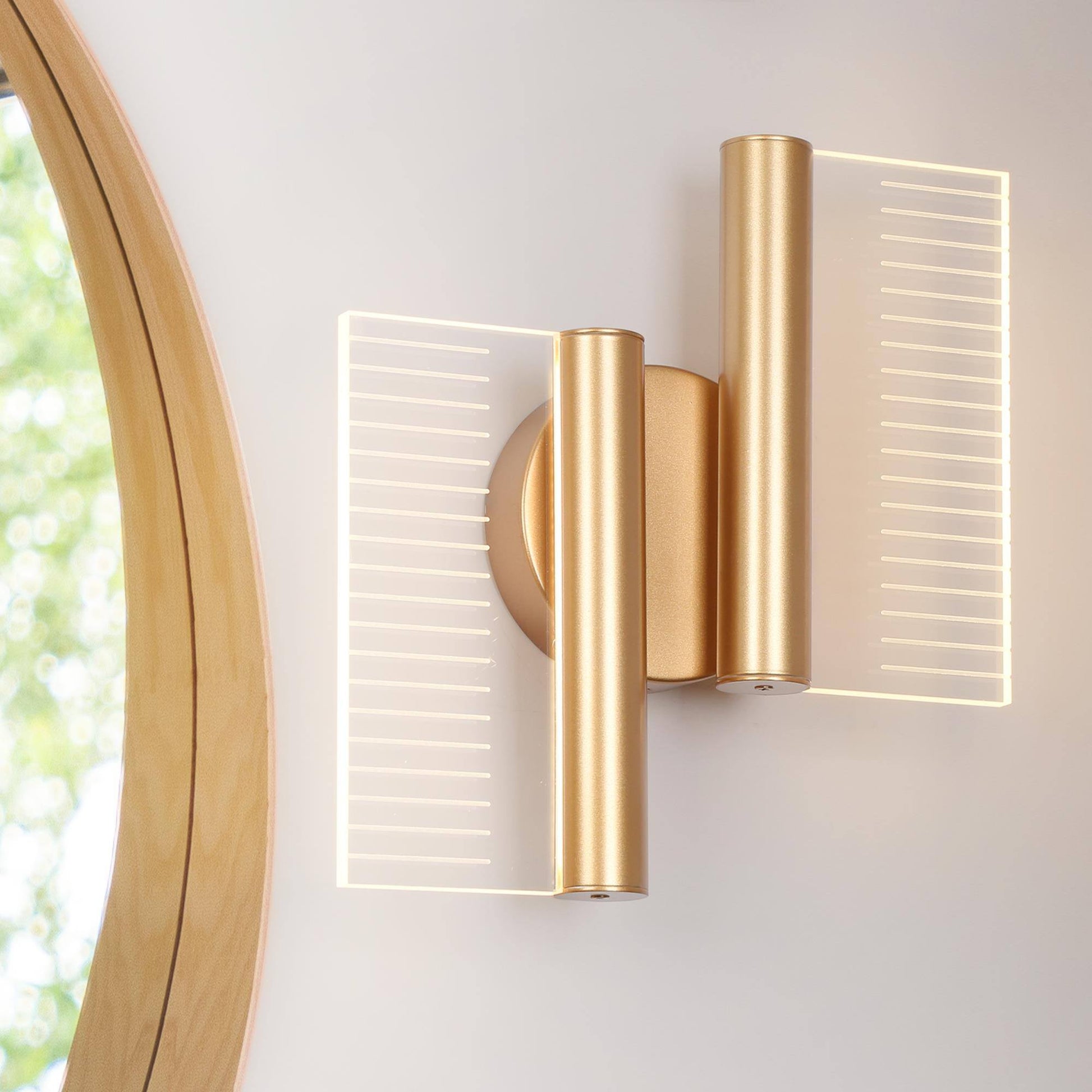 Calceolaria 2-Light Gold Rectangle Acrylic LED Wall Sconces