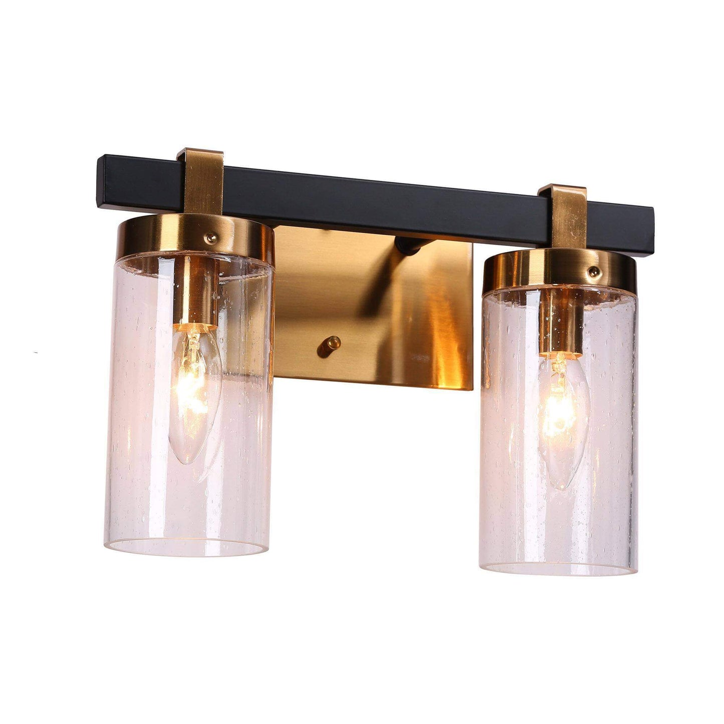 Modern Black Gold 2-Light Vanity Light with Seeded Cylinder Shades