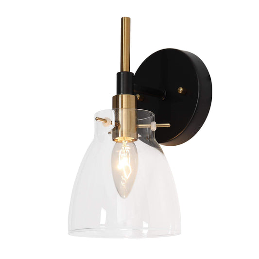 Modern Gold Black Wall Light with Clear Glass Shade