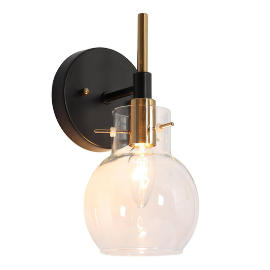 Modern Black Brass Wall Light Sconce with Clear Glass Shade