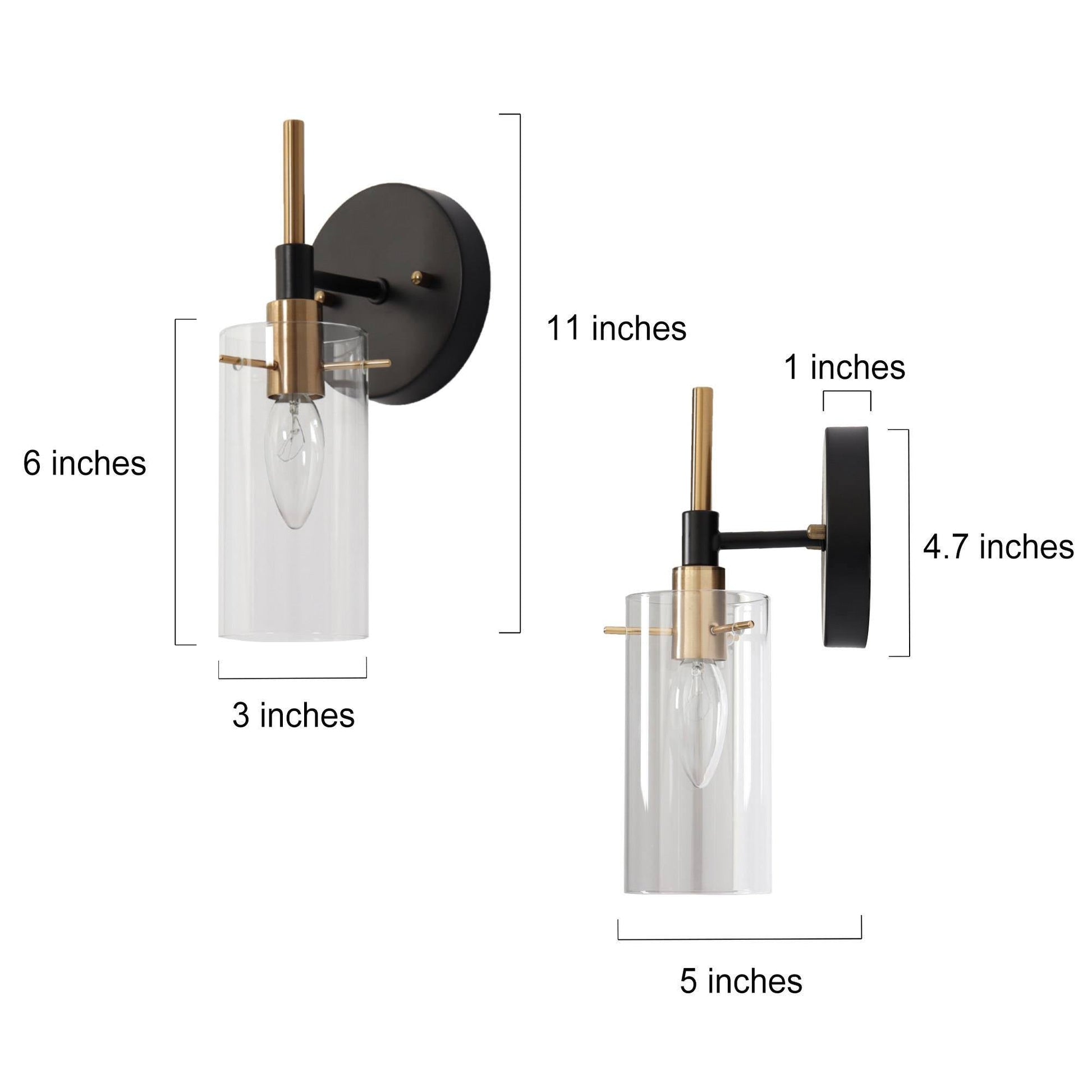 Crassula 1-Light Modern Black and Gold Clear Glass Wall Sconces