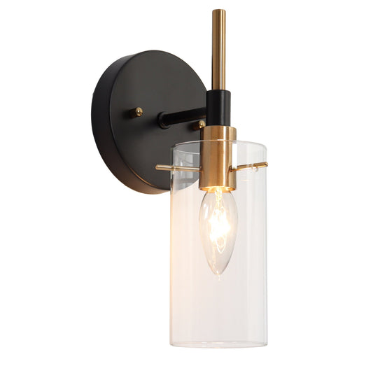 Crassula 1-Light Modern Black and Gold Clear Glass Wall Sconces