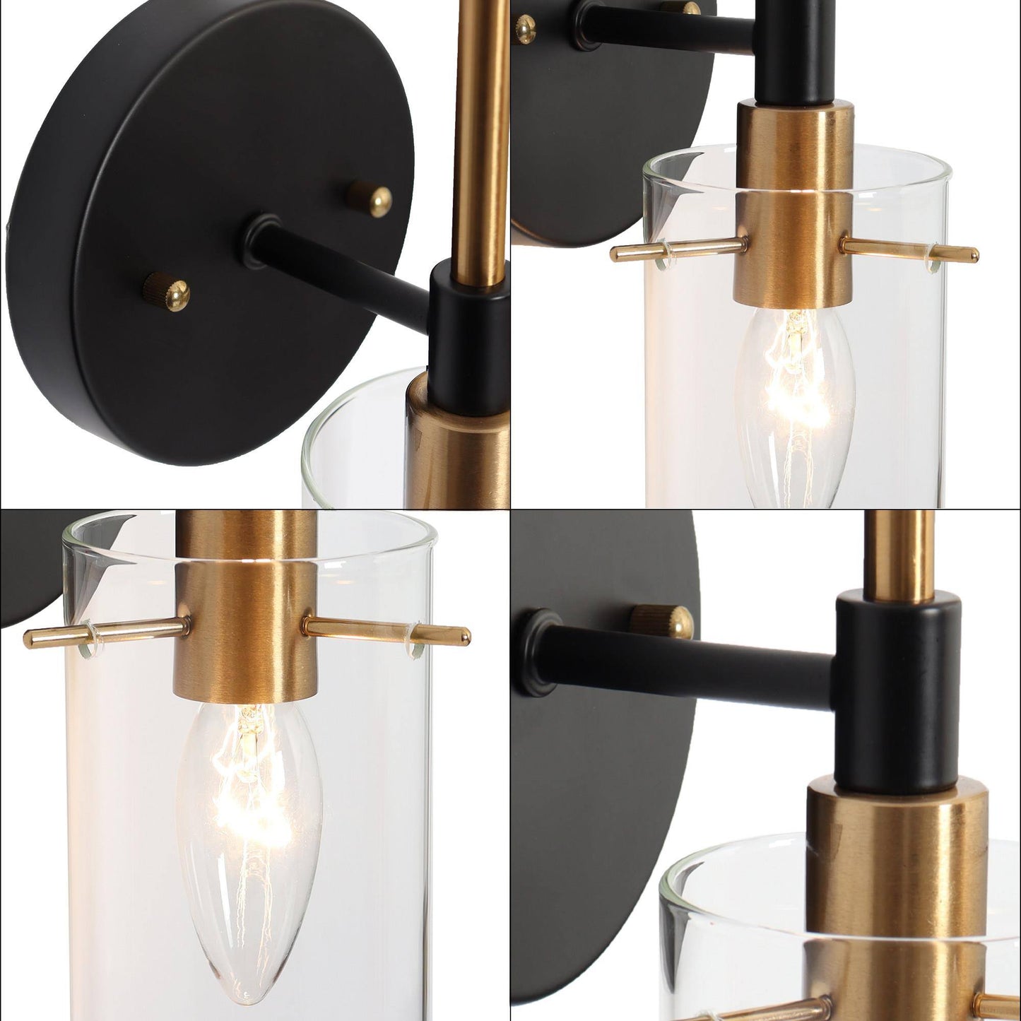 Crassula 1-Light Modern Black and Gold Clear Glass Wall Sconces