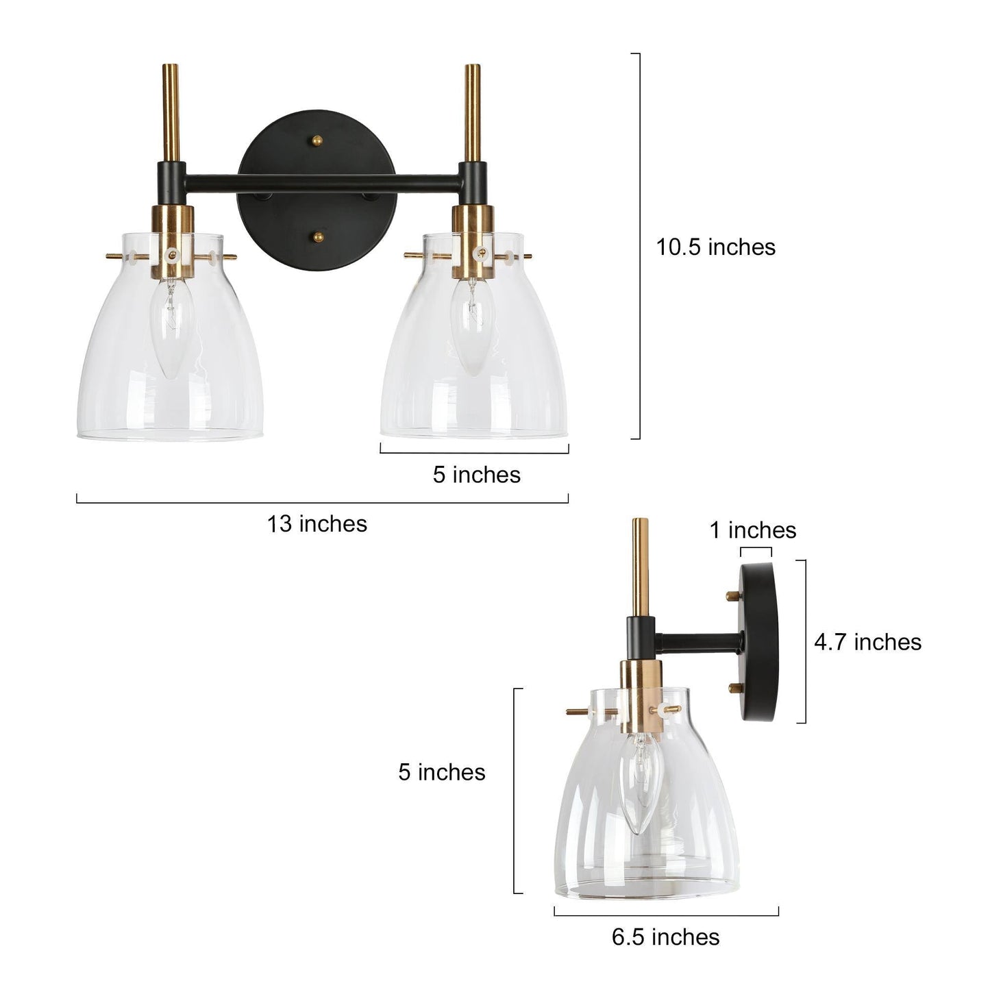 Aviannaiser 2-Light Black and Brass Vanity Light