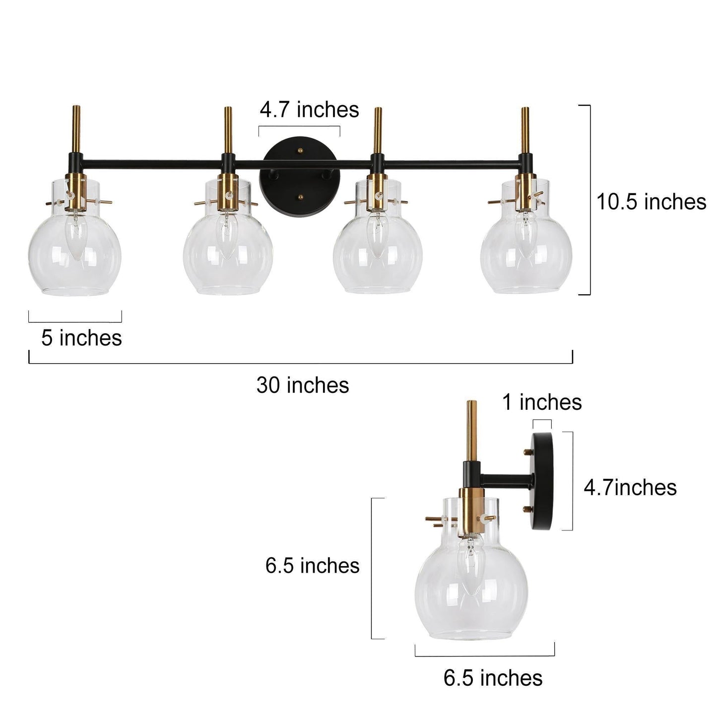 Aiglitis 4-Light Black and Brass Vanity Light