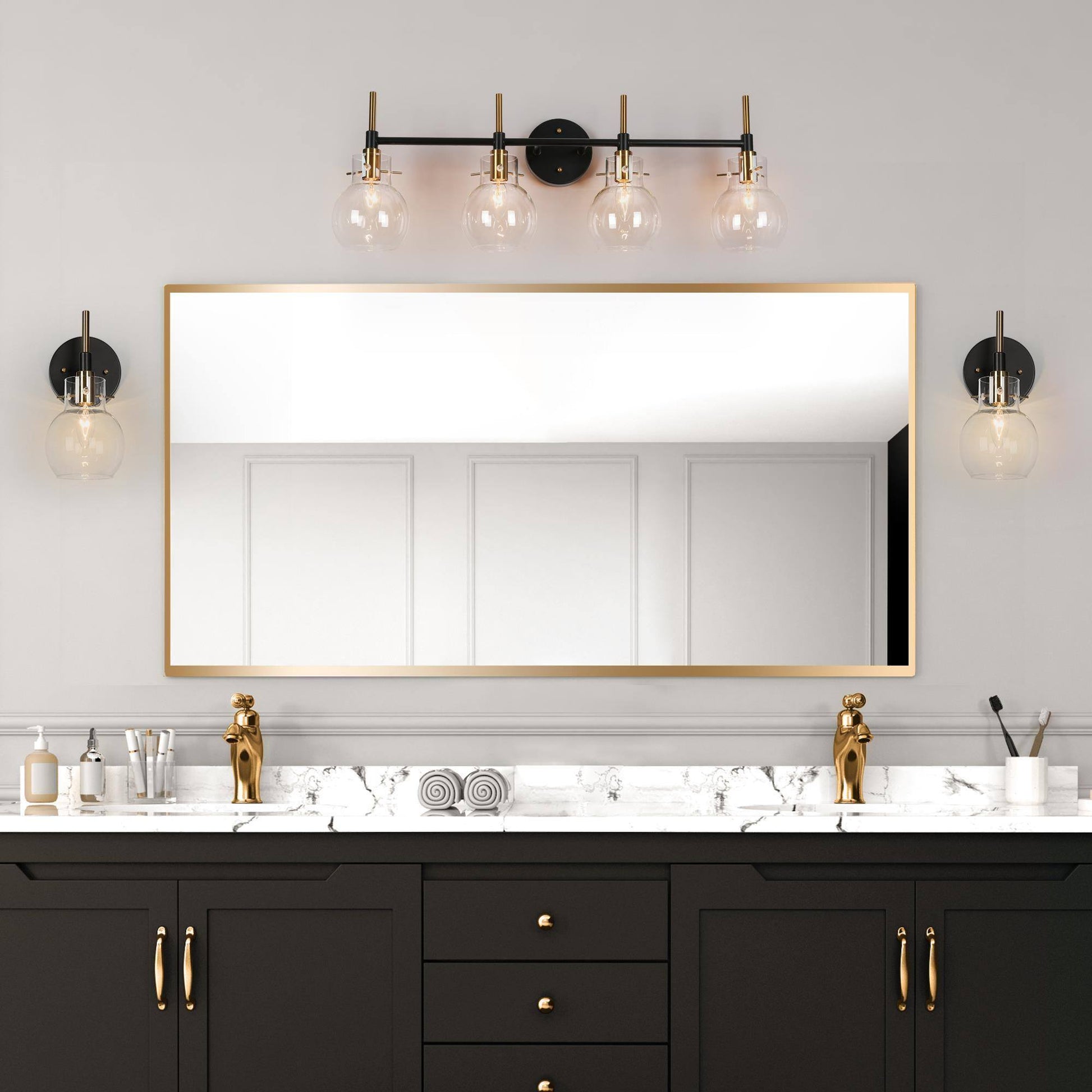 Aiglitis 4-Light Black and Brass Vanity Light