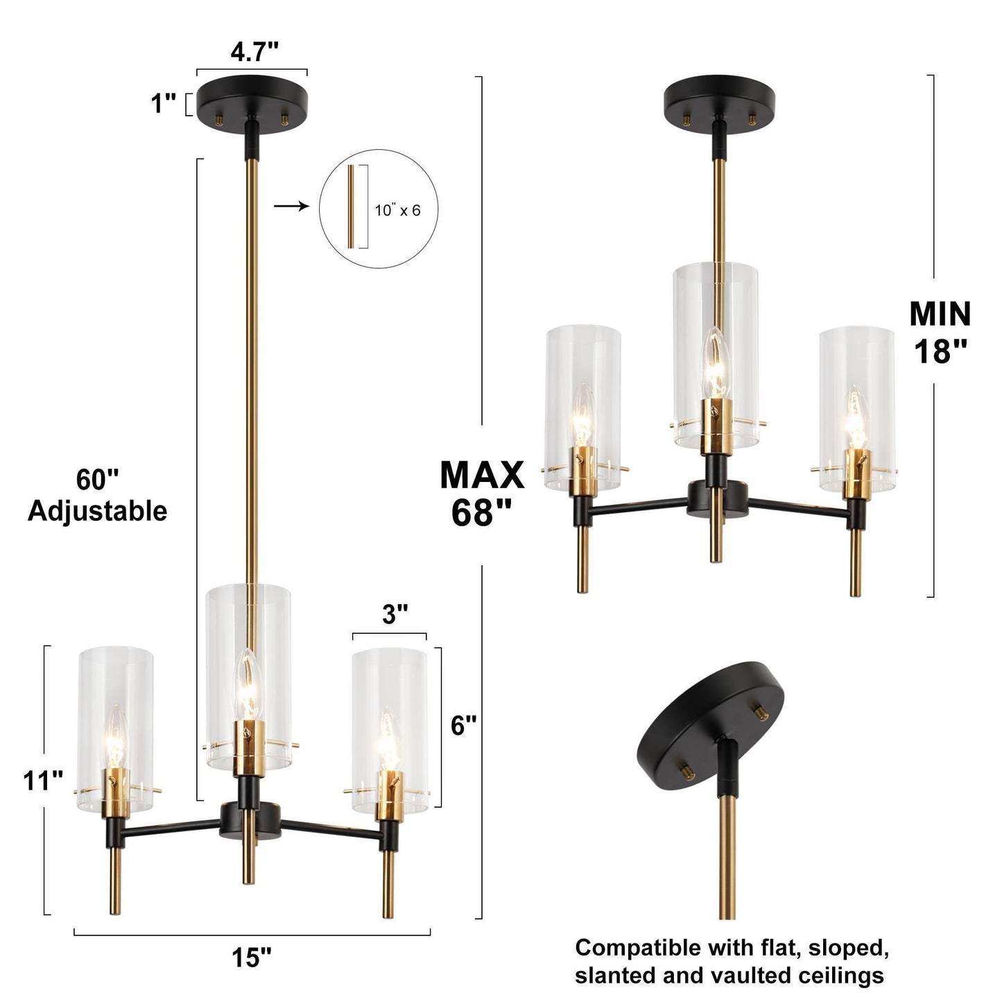 Crassula 3-Light Small Brass Chandelier