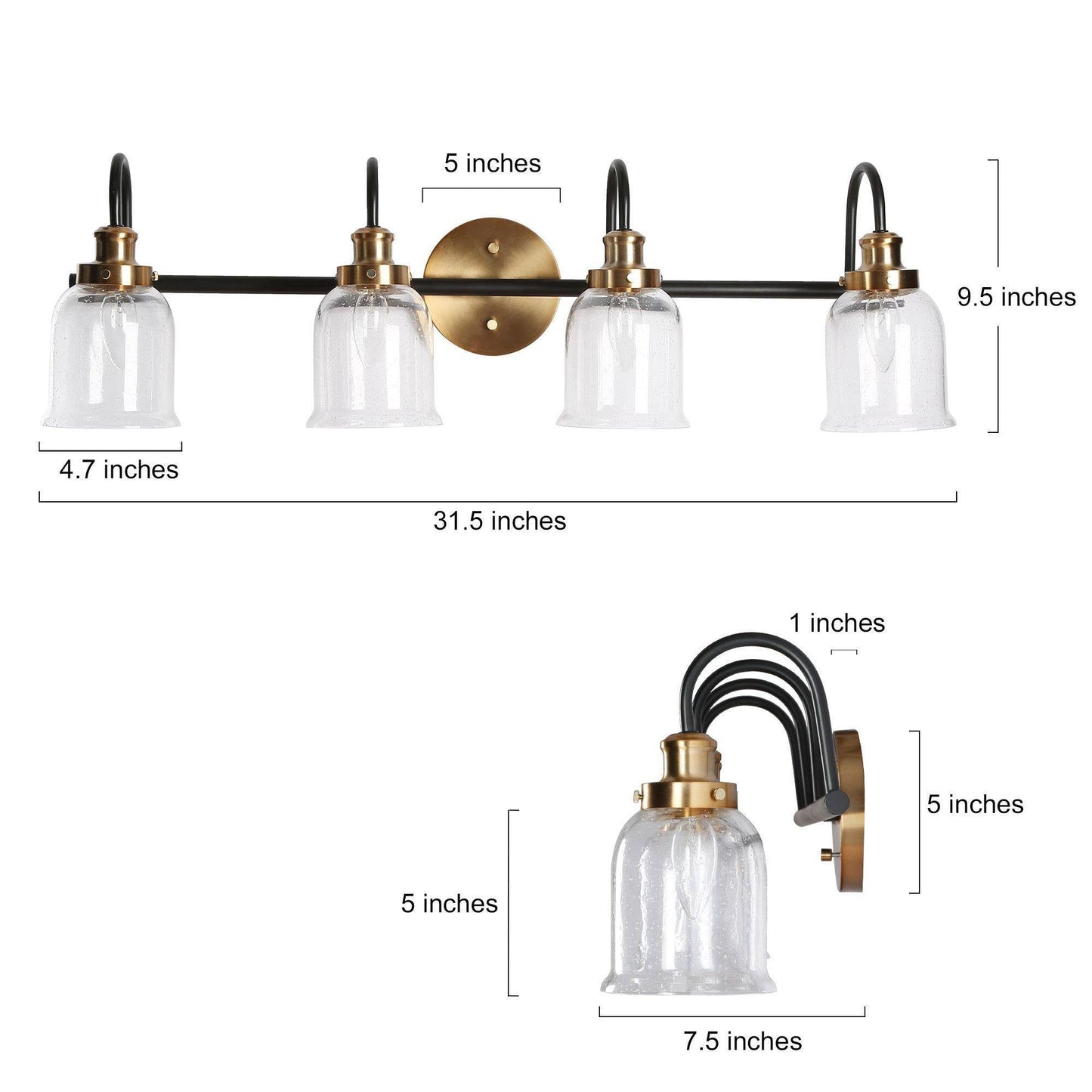 Thelonious 4-Light Black and Brass Vanity Light