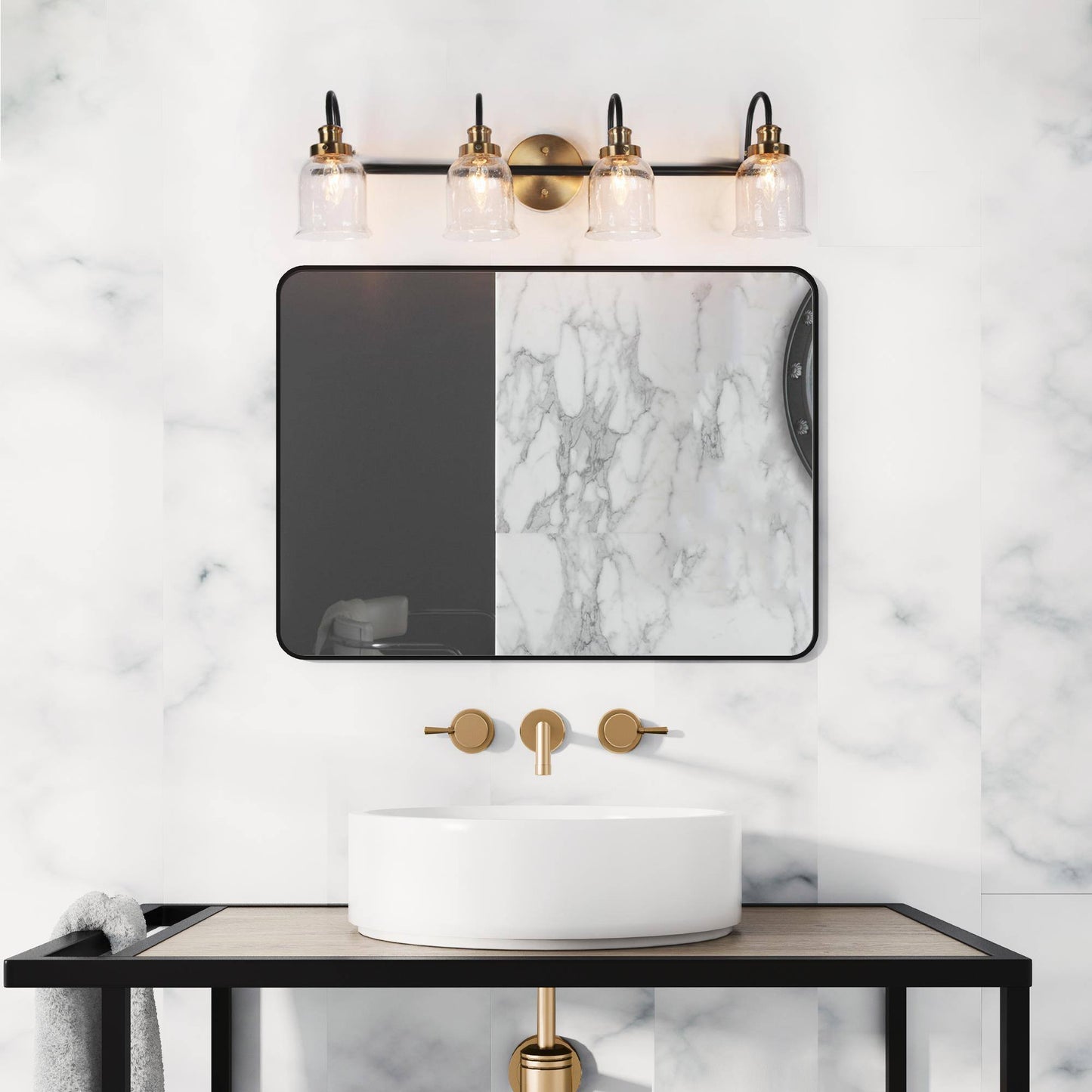 Thelonious 4-Light Black and Brass Vanity Light